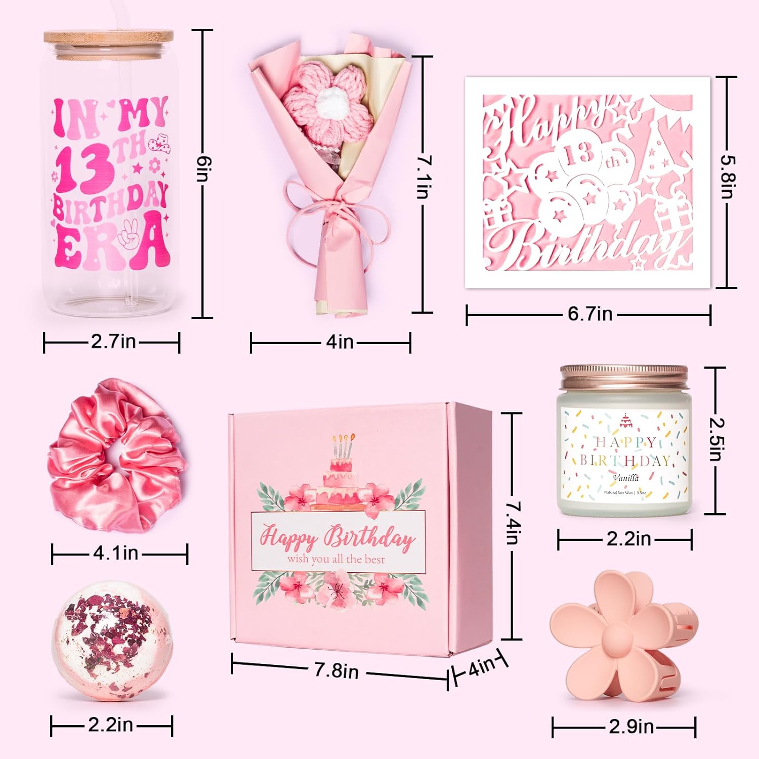 13th Birthday Gifts for Girls, 13 Year Old Gift Ideas for Official Teenager Girl, 7Pcs Happy 13th Birthday Basket Decorations Teen Trendy Stuff, Pink Presents Box for Her, Daughter, Niece - Image 7