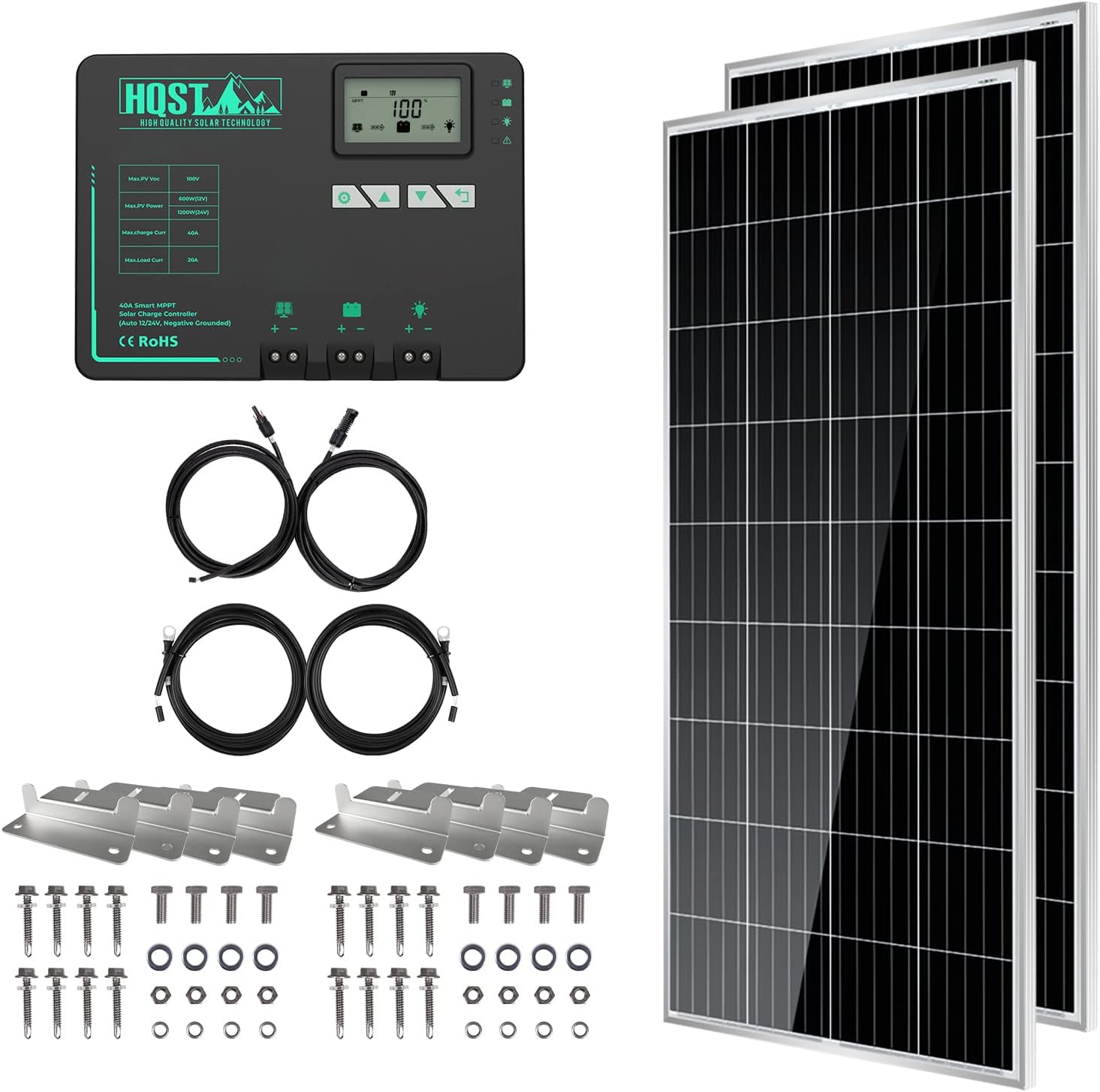 HQST 380W 12V/24V HighEfficiency RV Solar Panel Kit with 40 Amp MPPT Charge