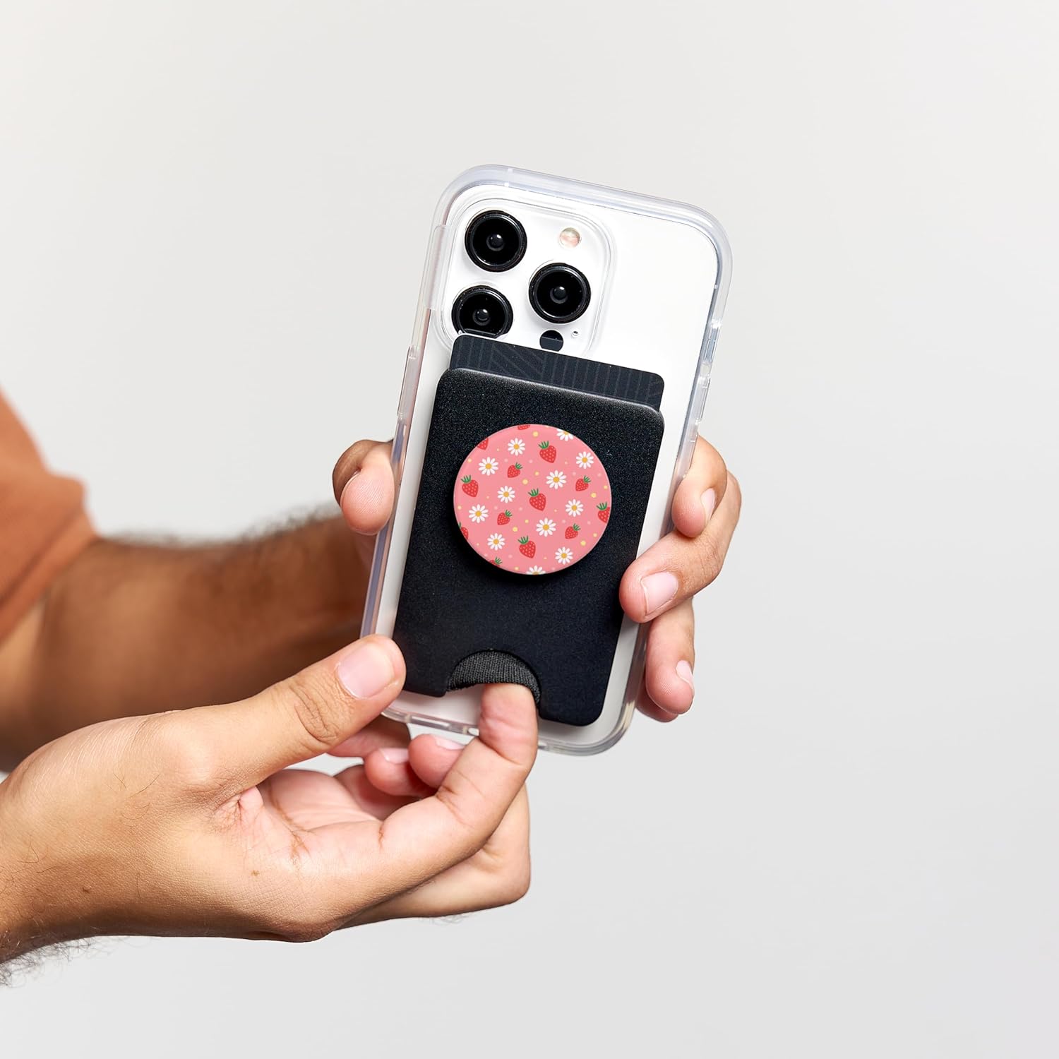 Pink Strawberry White Daisy Flowers Kawaii Pastel Aesthetic PopSockets PopWallet for MagSafe