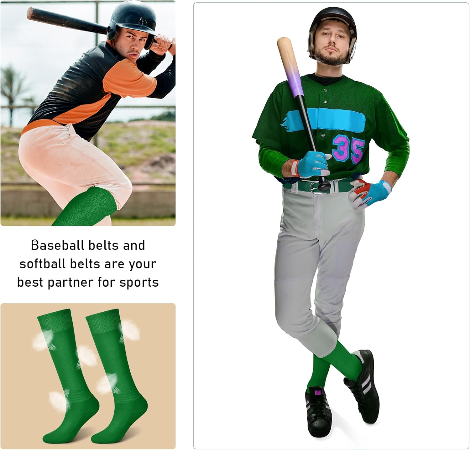 Baseball Belt and Socks Combo Adjustable Softball Socks and Belt Elastic Waist Belt for Youth Boys Girls, and Adult - Image 6