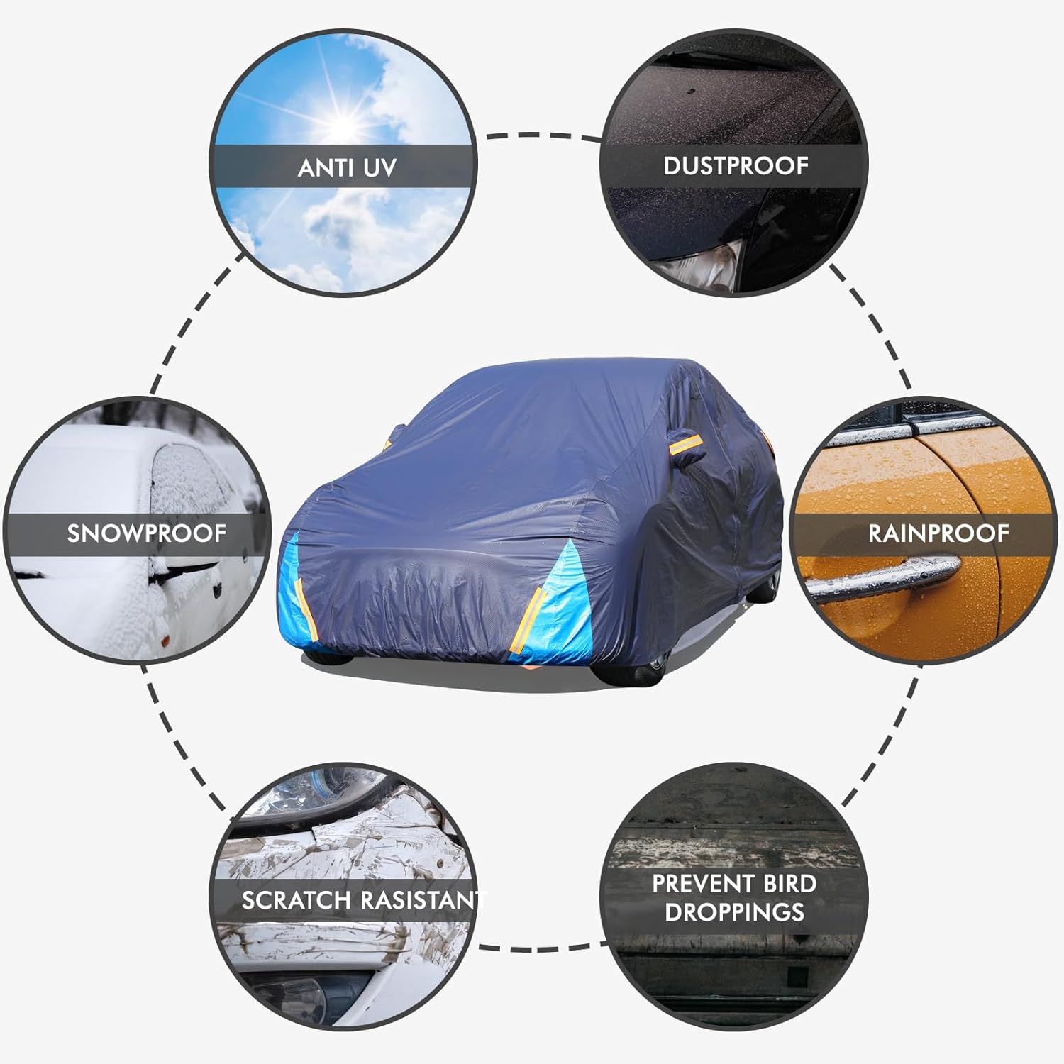 Car Cover Waterproof All Weather, 6 Layers Outdoor Full Exterior Cover Rain Sun UV Snowproof Protection with Zipper Cotton, Mirror Pocket for Honda Accord