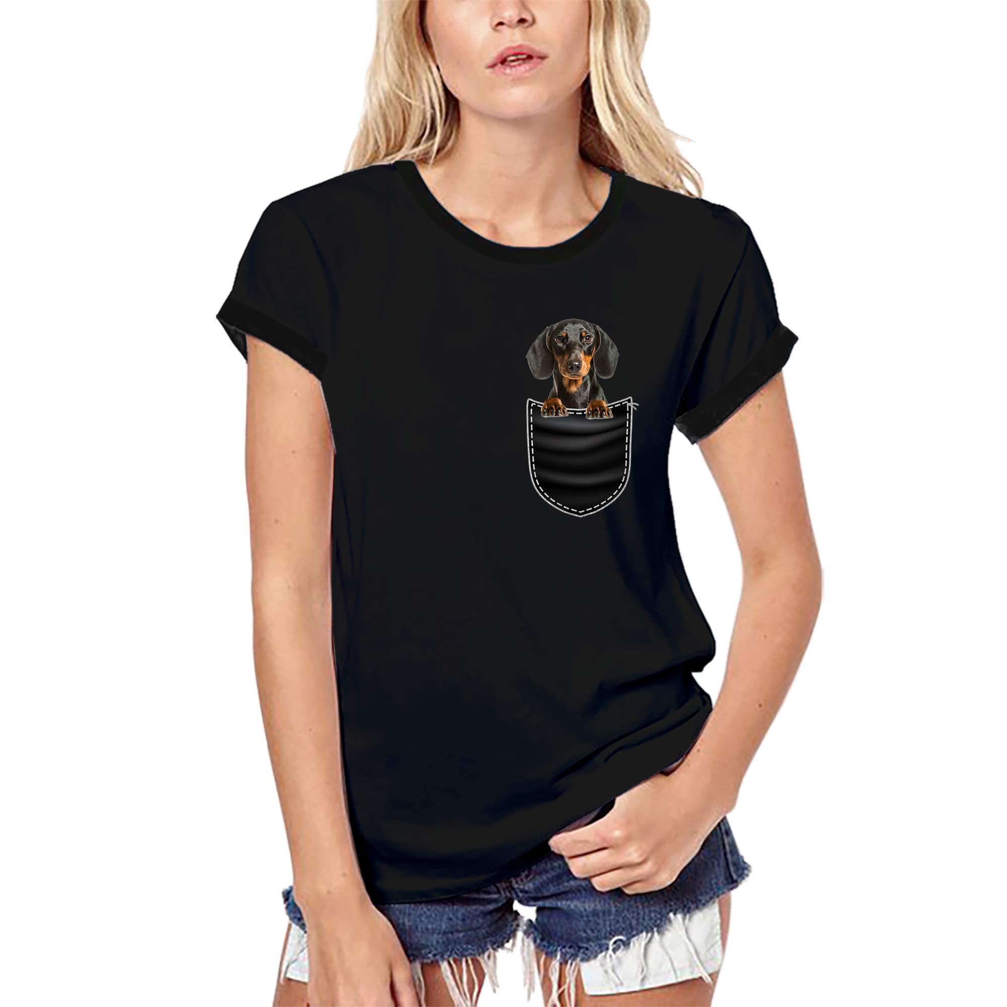 UltrabasicWomen's Organic T-Shirt Dachshund - Cute Dog in Your Pocket (Black, X-Large)