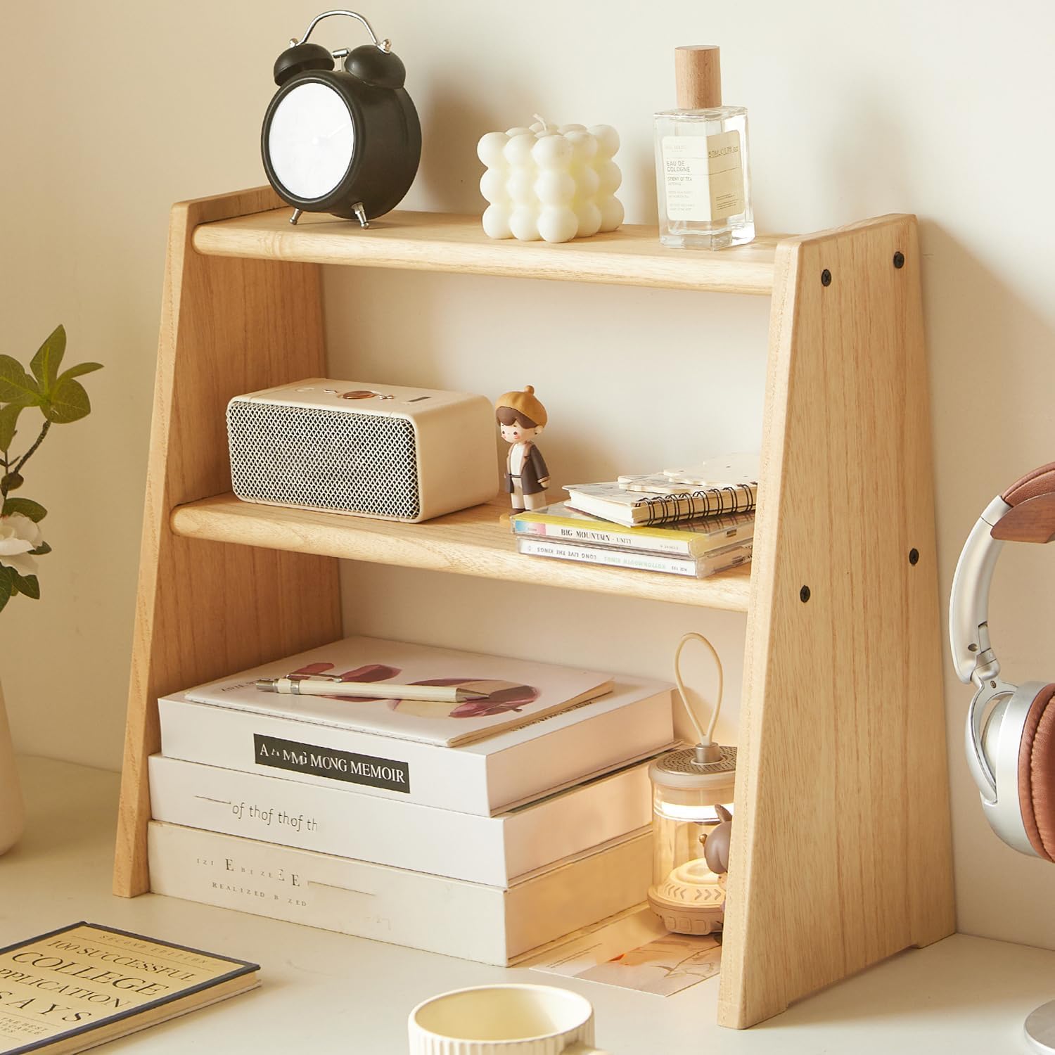 KIRIGEN Wood 3 Tier Ladder Shelf Desktop Organizer Storage Mulfunctional Tabletop Display Rack Counertop Shelf for Home Kitchen Office Bedroom DGNJ-NA