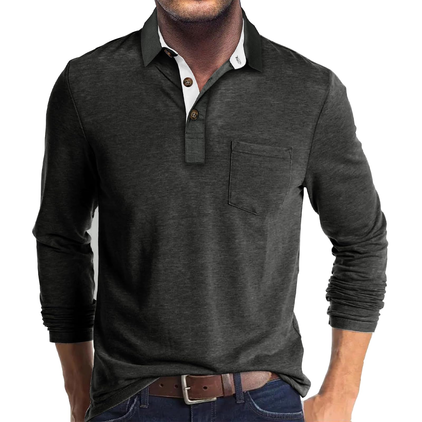 Mens Henley T Shirts Cotton Casual Fashion Plain Shirt Tops with Pocket Golf Shirts
