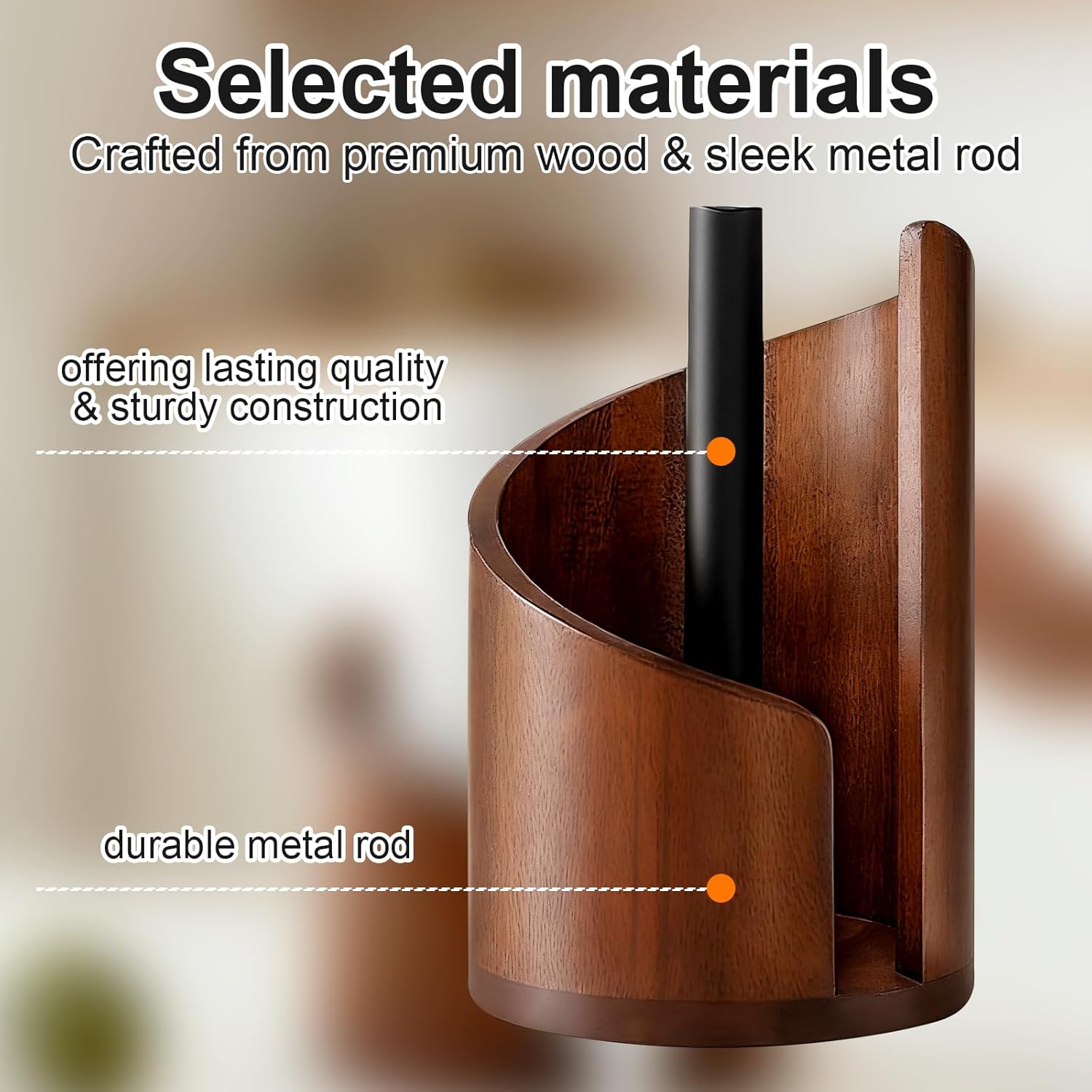 Stylish Mountain Paper Towel Holder with Mango Wood Base & Sturdy Iron Holders - Effortless One-Hand Tear for Jumbo & Mega Rolls - Perfect for Kitchen & Living Room Countertops
