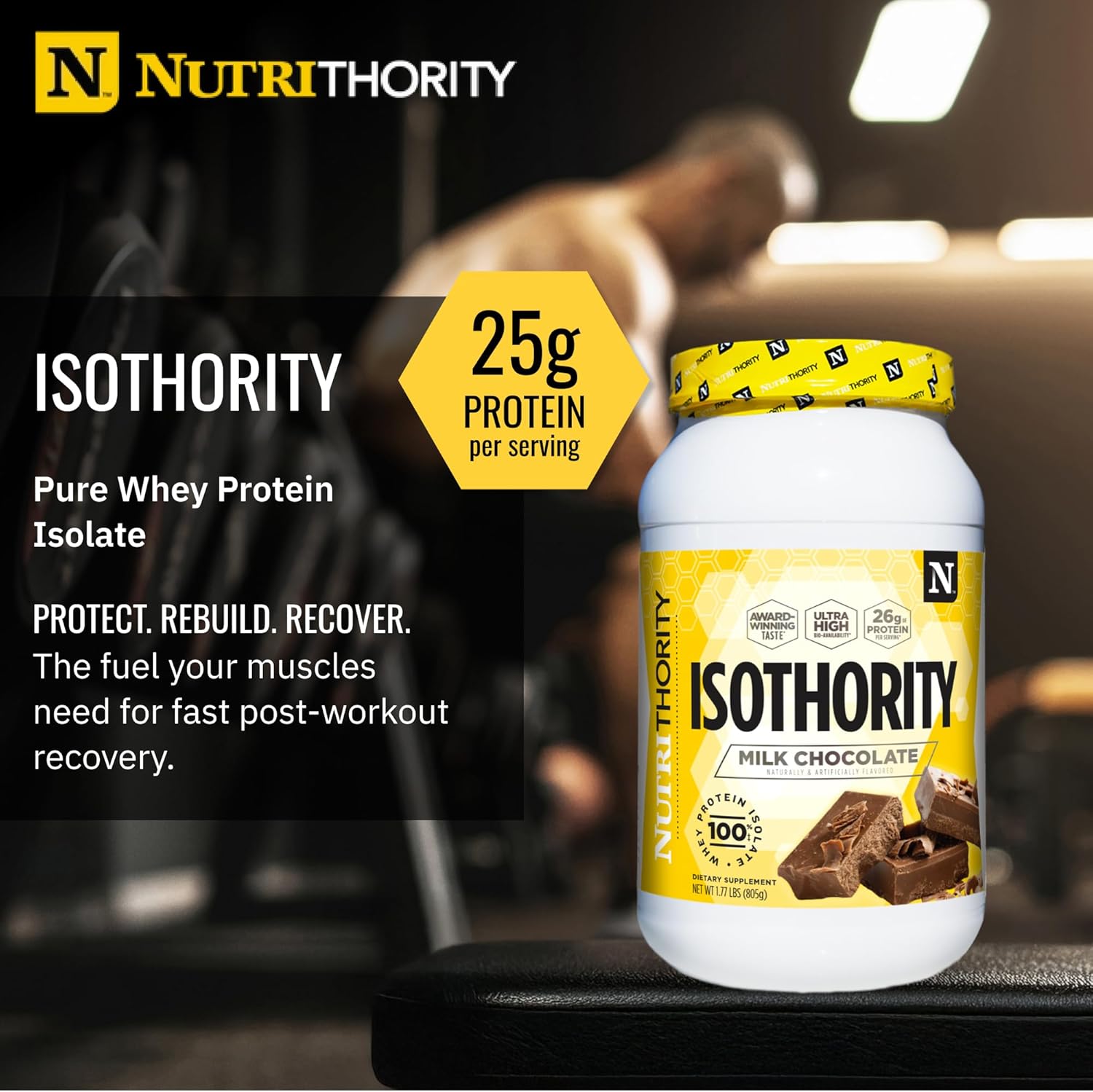 Nutrithority - Isothority Isolated Whey Protein Powder with Ultra-Absorbable Protein and BCAAs to Build Muscle and Accelerate Recovery, Keto Friendly, Low Carbs, Gluten Free (Milk Chocolate)