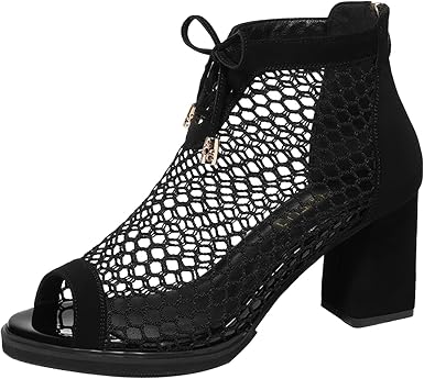 Amazon.com: Botines de malla de verano para mujer, sexy, con cordones, para  verano, con puntera abierta, de malla, con tacones, gruesos : Ropa, Zapatos  y Joyería