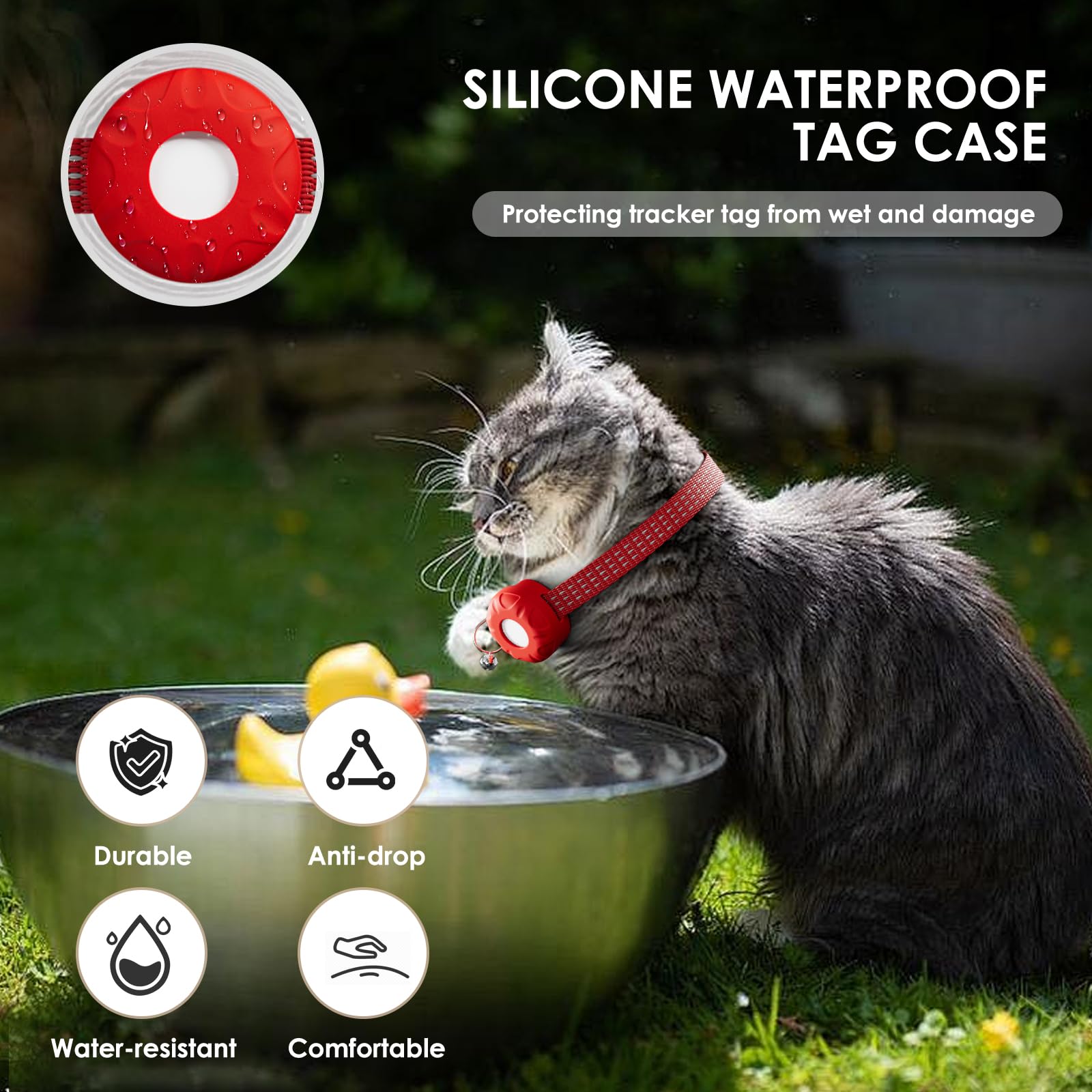 Collier de suivi pour chat avec boucle élastique de sécurité, fonctionne avec n'importe quel collier, compatible avec l'application Apple Find My (uniquement iOS), pas de frais mensuels, étanche