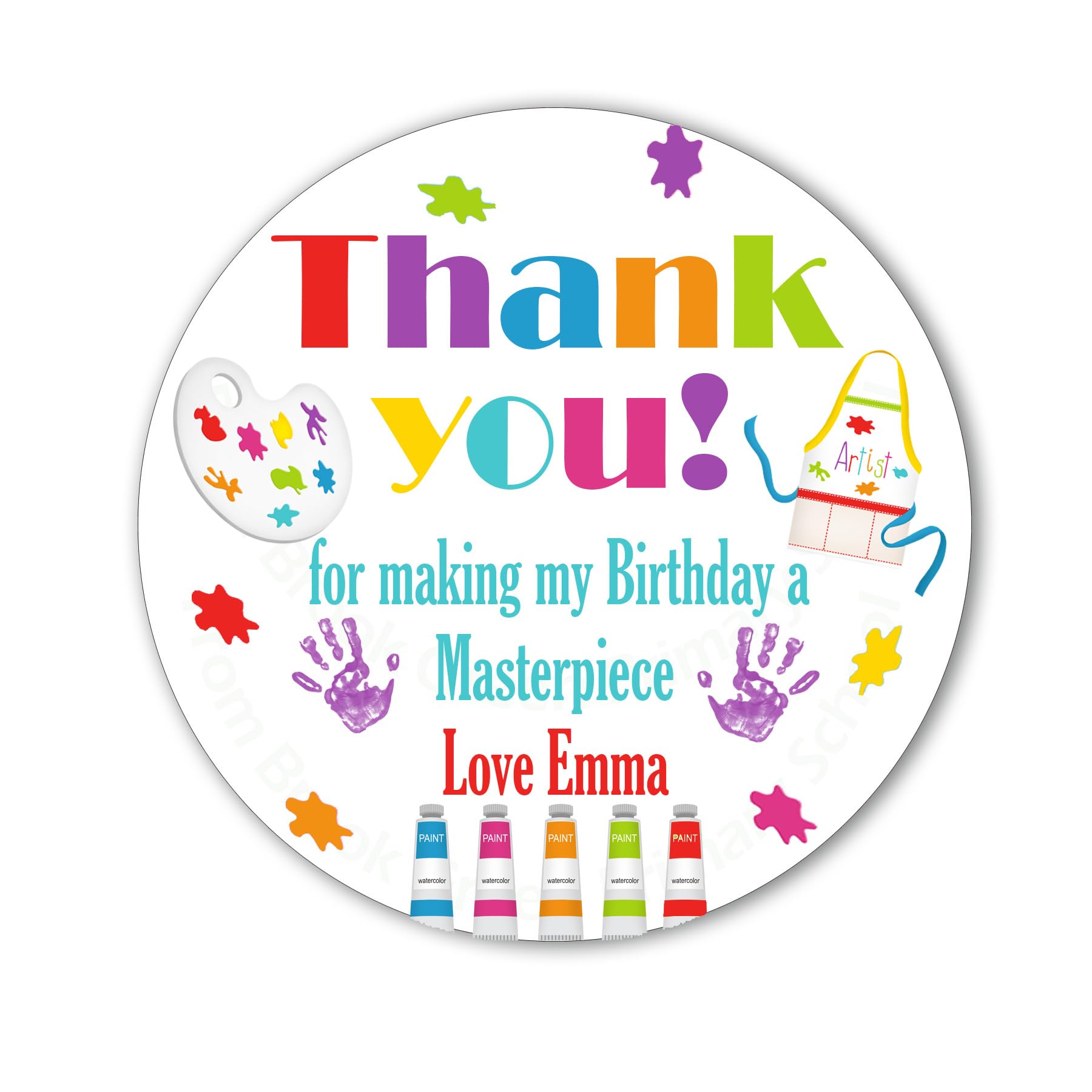 Treasured Forever 24 X Personalised Arts And Craft Paint Creative Birthday Stickers For Party Thank You Sweet Cone Bags (D1 - Multicolor)