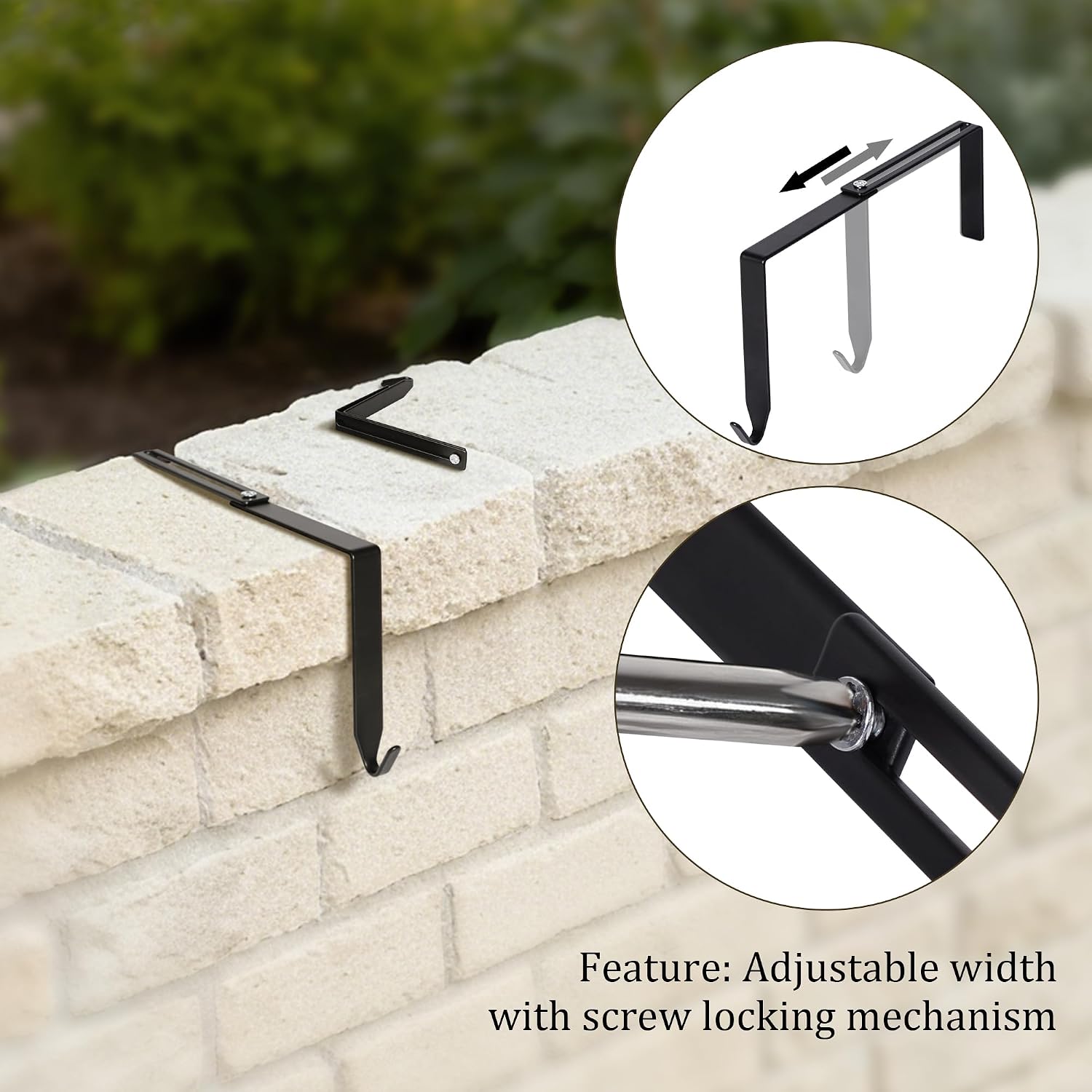 Adjustable No Drill Christmas Light Hangers for Concrete, Cinder Block Walls & Wood Fences, 5-Pack (3.1-6.1 Inch) – Sturdy Easy Install Garland & Plant Hooks for Patio Balcony Brick Surfaces (Black)