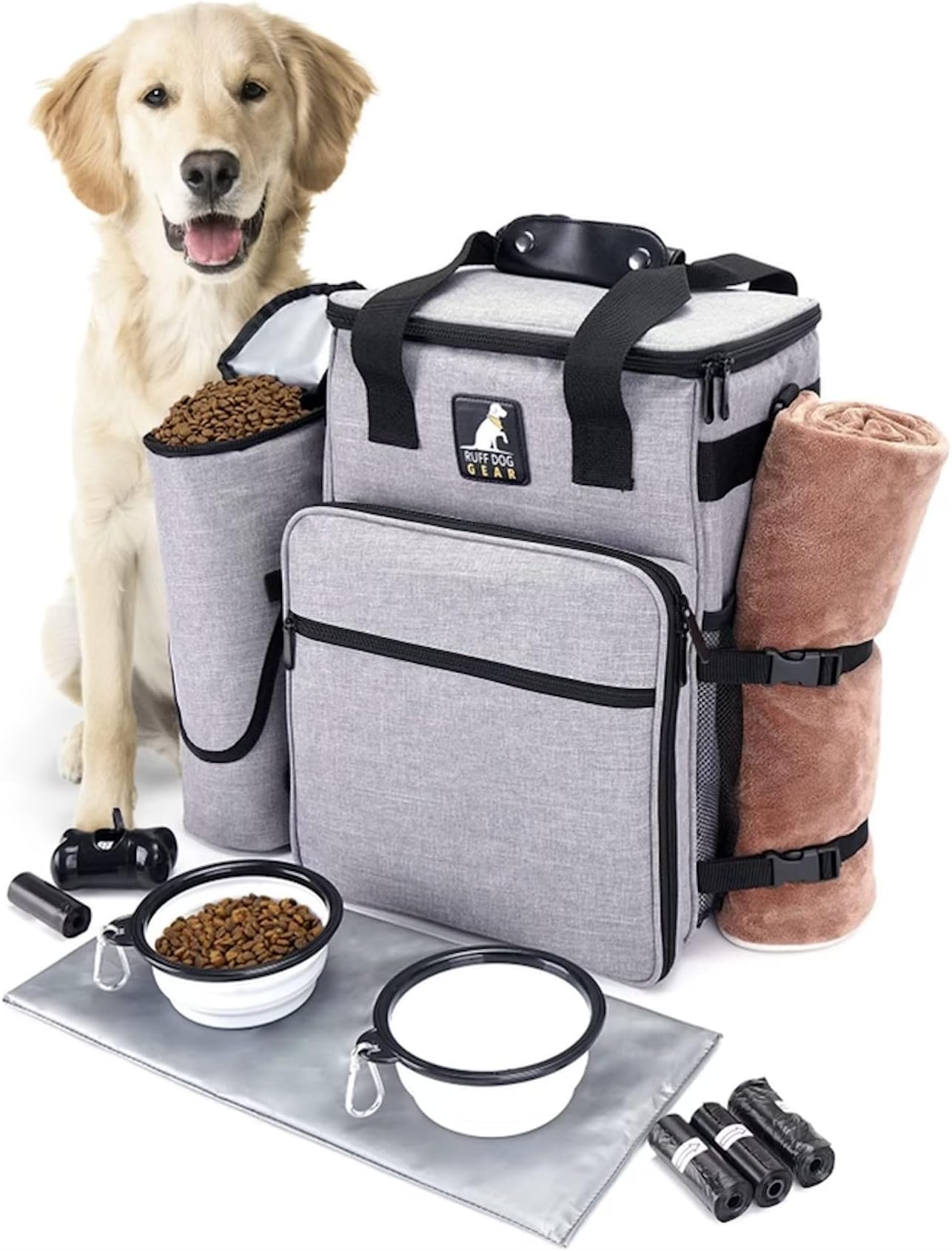 Ruff Dog Travel Bag for Supplies - W/ Dog Travel Accessories & Water Resistant - Pet Travel Bag - Dog Bags for Traveling - Dog Camping Gear - Dog Food Travel Bag - Dog Travel Backpack Overnight