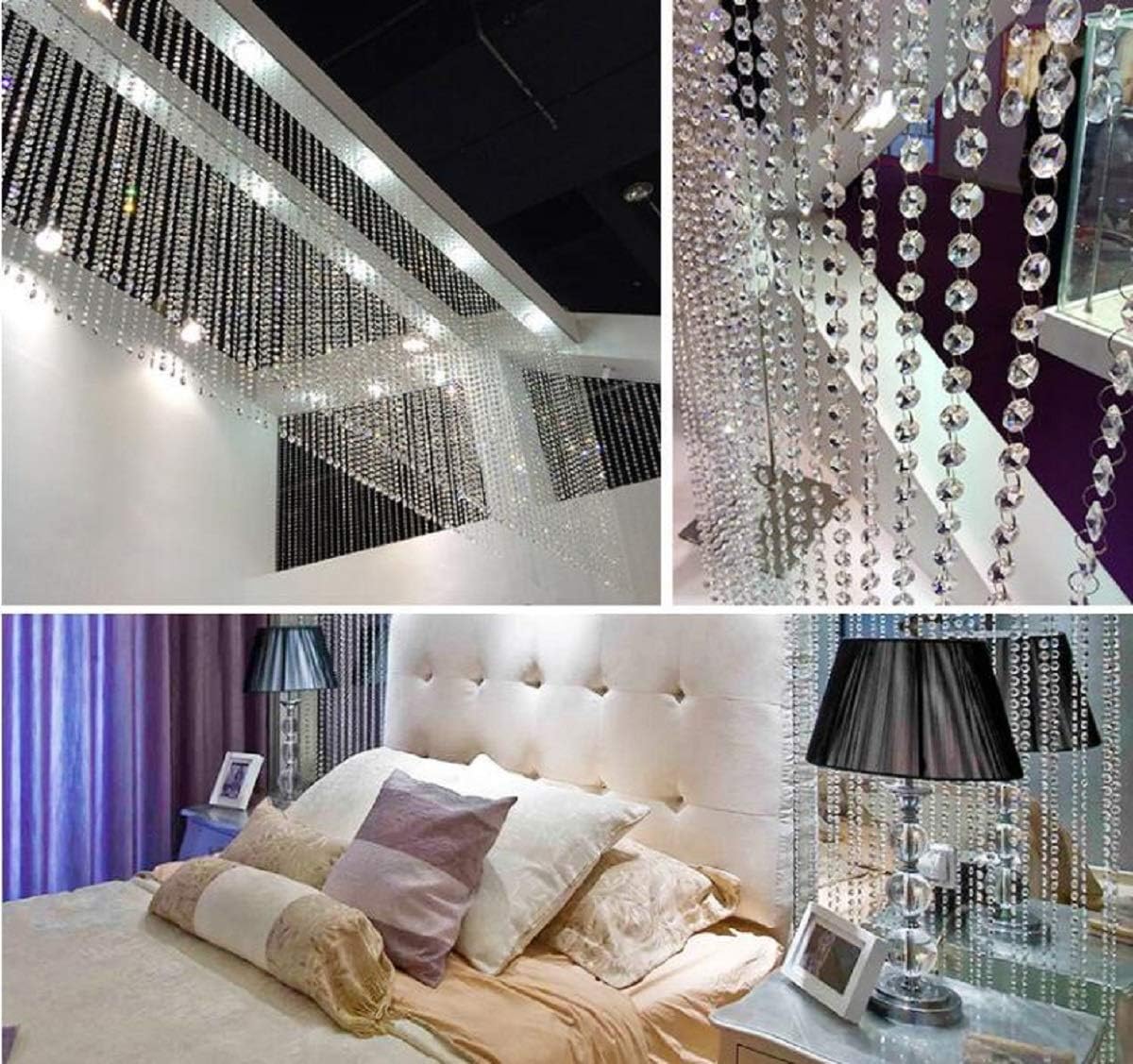 VOVOV 10 Pack (1000CM/30.5FT) Beaded Trim Clear Crystal Garland Chandelier Octagon Beads Chain