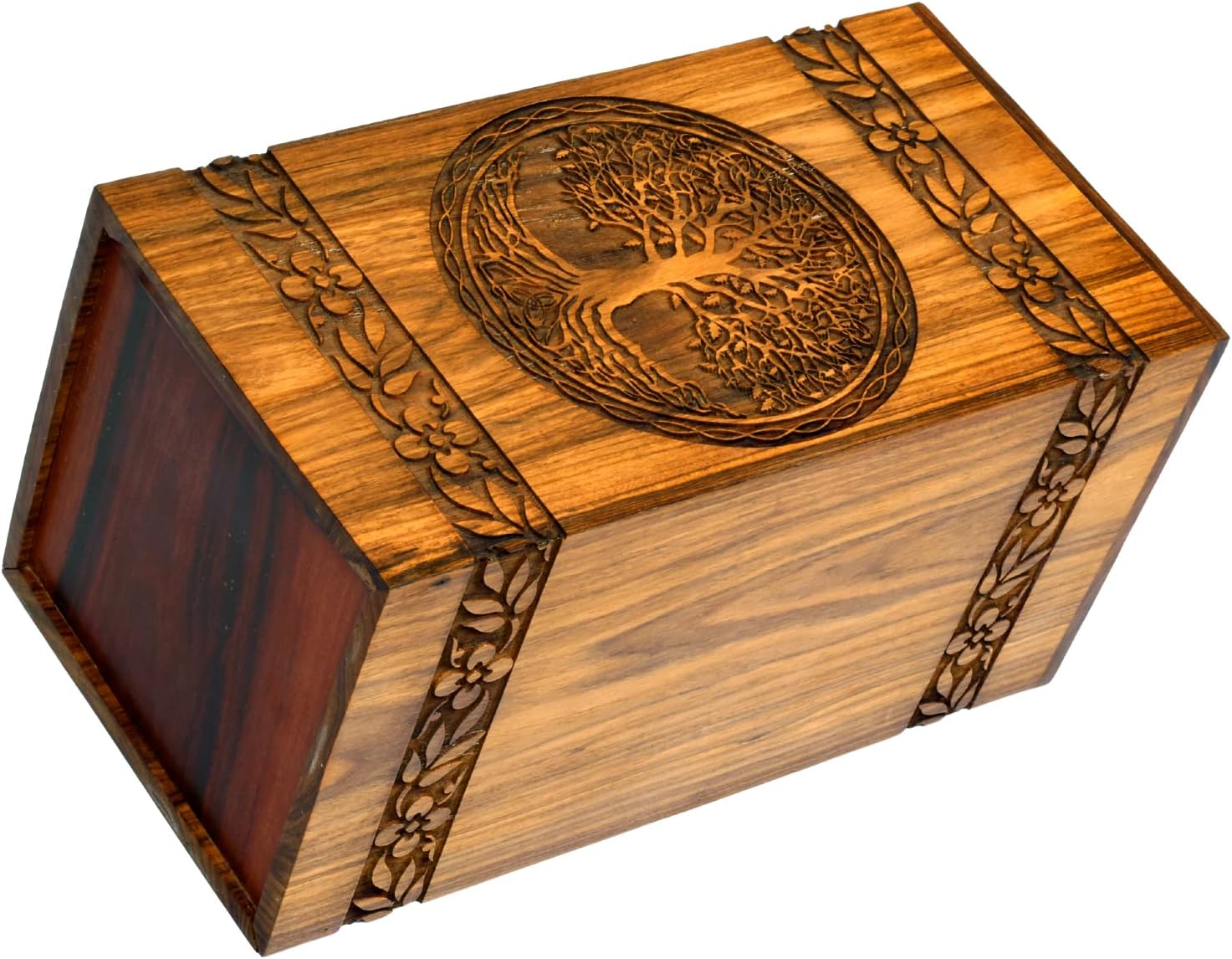 Rosewood Urn for Human Ashes - Tree of Life Wooden Box - Cremation Urn for Ashes Handcrafted Large Wooden Urn Box (XL(14X7.5”) 640CU)