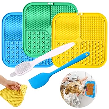 Kwispel Dog Licking Mat, 3 Pcs Large Licking Mat for Dogs with Suction for Anxiety, Peanut Butter Dog Licking Mat Slow Feeder Dispensing Treater Lick Pad for Dogs Cats