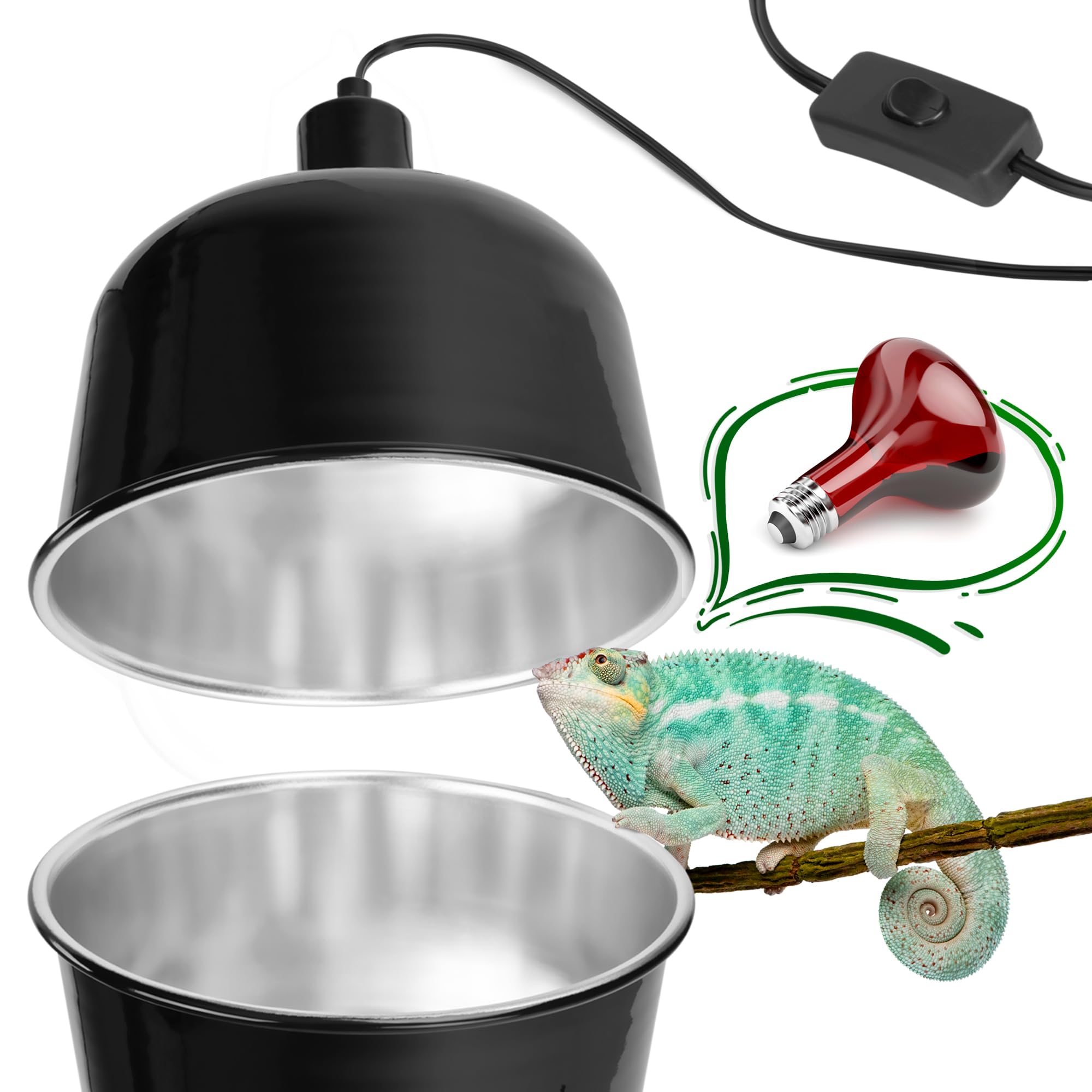 2 Pack Reptile Dome Lamp Cover Light Shade, 8.5 Inch Deep Reptile Dome Light Fixture, Aluminum for Reptile Terrarium with Ceramic Socket and Individual Switch (Bulbs Not Included)