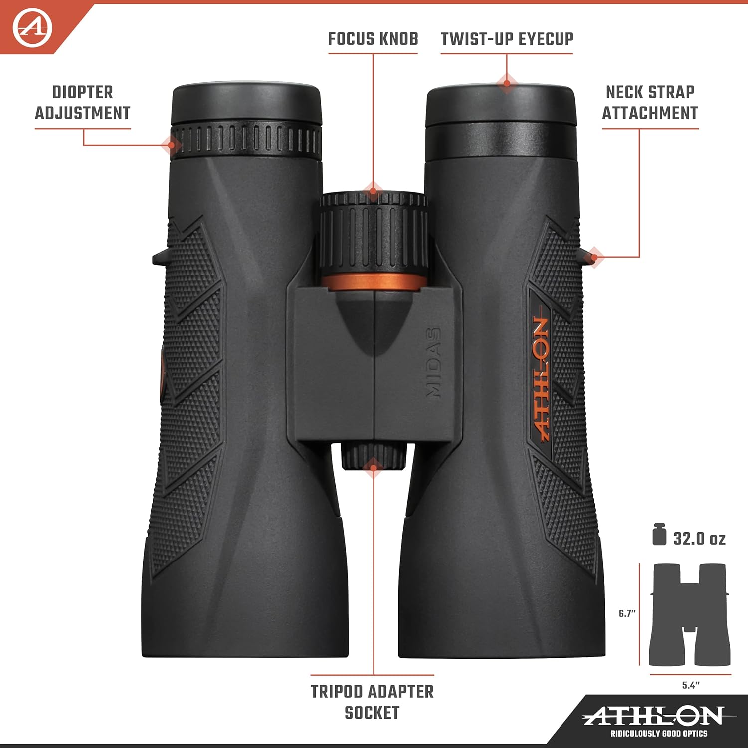 Athlon Optics 10x50 Midas G2 UHD Black Binoculars with Eye Relief for Adults and Kids, High-Powered Binoculars for Hunting, Birdwatching, and More