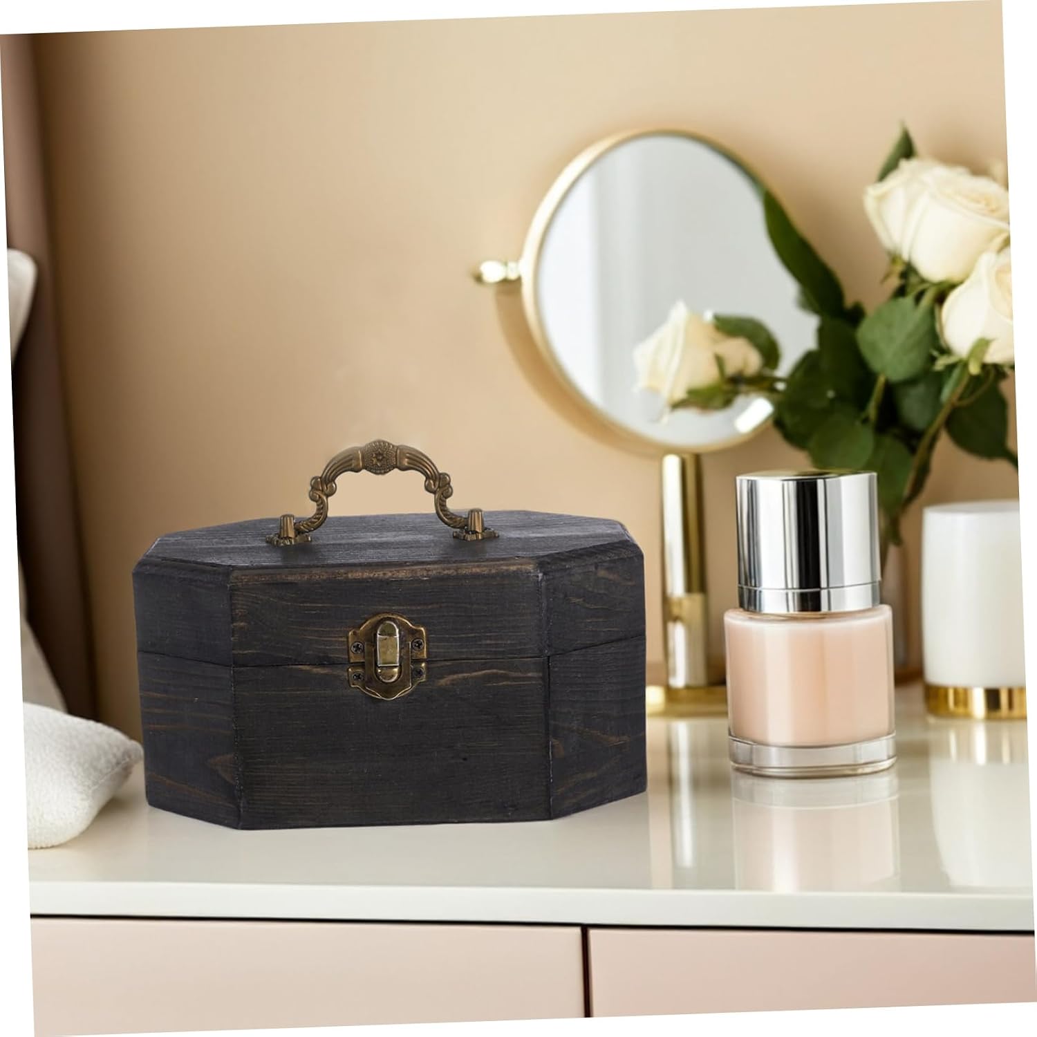 Cabilock Wooden Storage Box Vintage Treasure Chest Retro Jewelry Organizer Necklace Storage Box