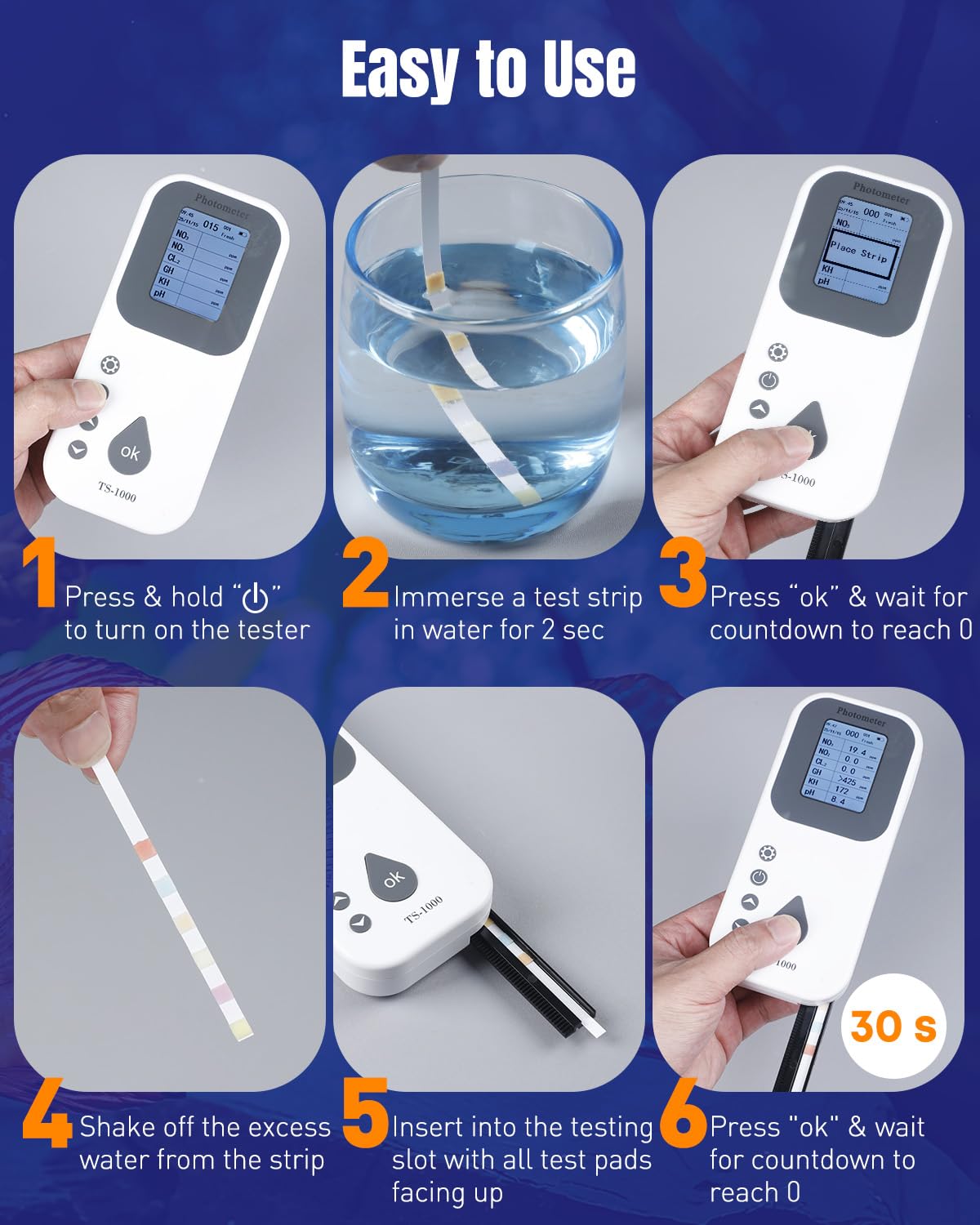 Pawfly 6 in 1 Digital Water Testing Kit, 50 Strips Fresh/Salt Aquarium Water Test Kit, Fish Tank Water Testing Kit, Digital Water Tester for pH, Nitrate, Nitrite, Chlorine, Total Hardness & Carbonate - image 6