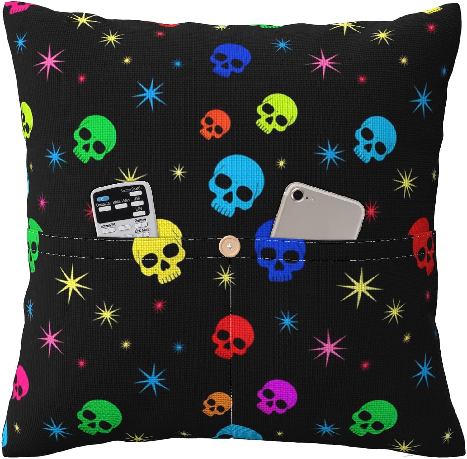 Decorative Throw Pillow Covers neon Stars Colorful Skulls Cushion Case for Farmhouse Home Holiday Decor