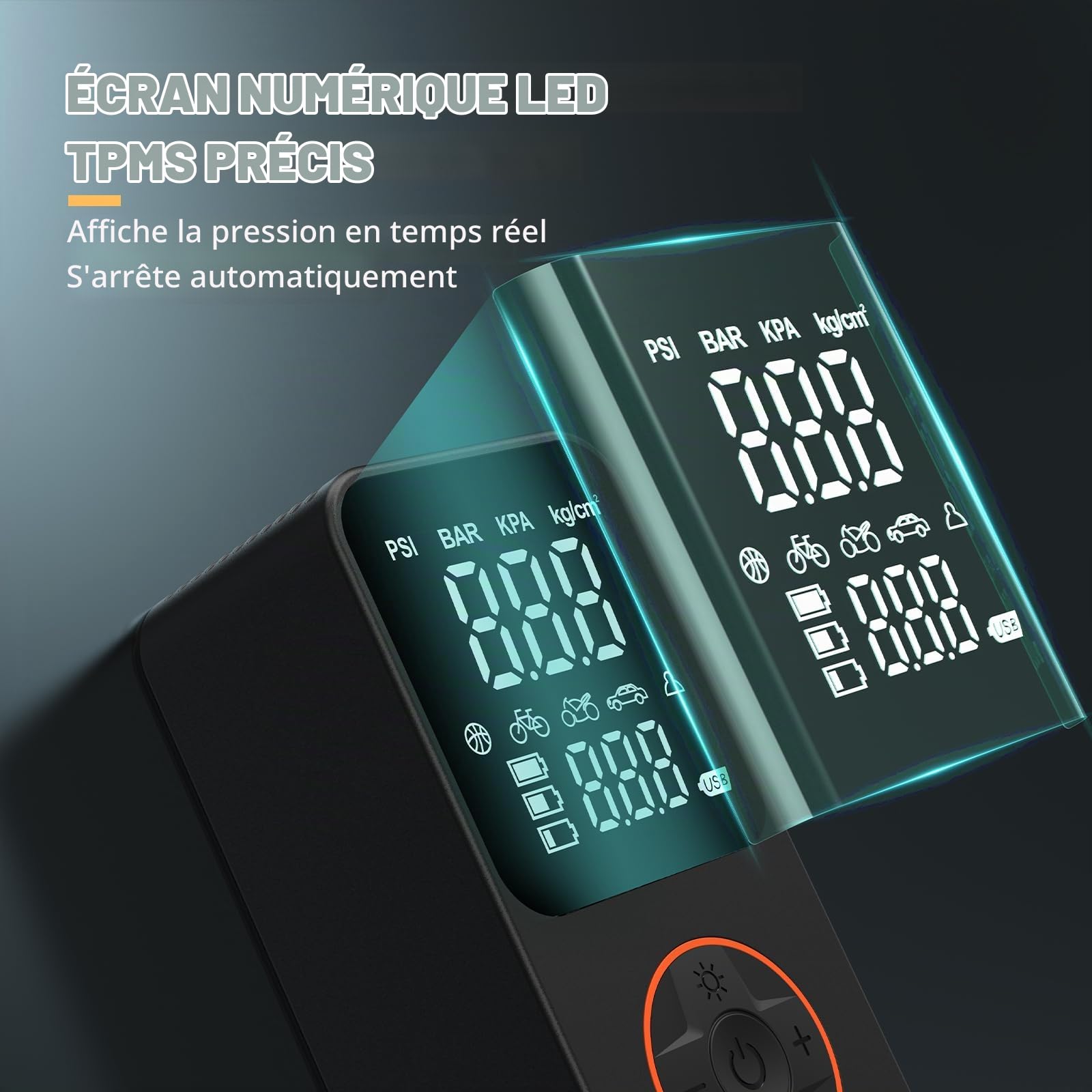 Gonfleur Pneus Voiture Électrique Sans Fil Mini Compresseur à Air Portatif 150 PSI avec Arrêt Auto & LED, Inflation Rapide, Batterie 6000mAh, Charge USB-C, pour Voiture/Moto/Vélo/Ballon, Noir