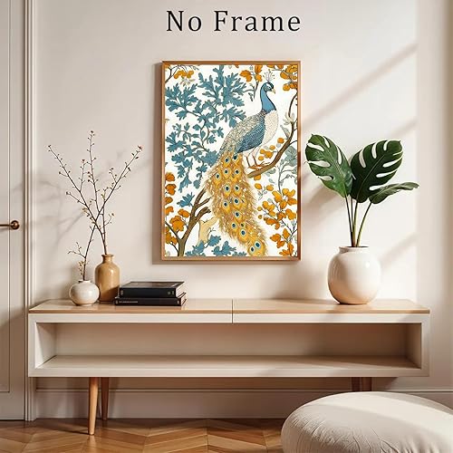 Miniatura 7 de Lienzo vintage de pavo real para pared, impresiones de animales azules y dorados, arte abstracto de pájaros, acuarela, pavo real, cuadro de animales