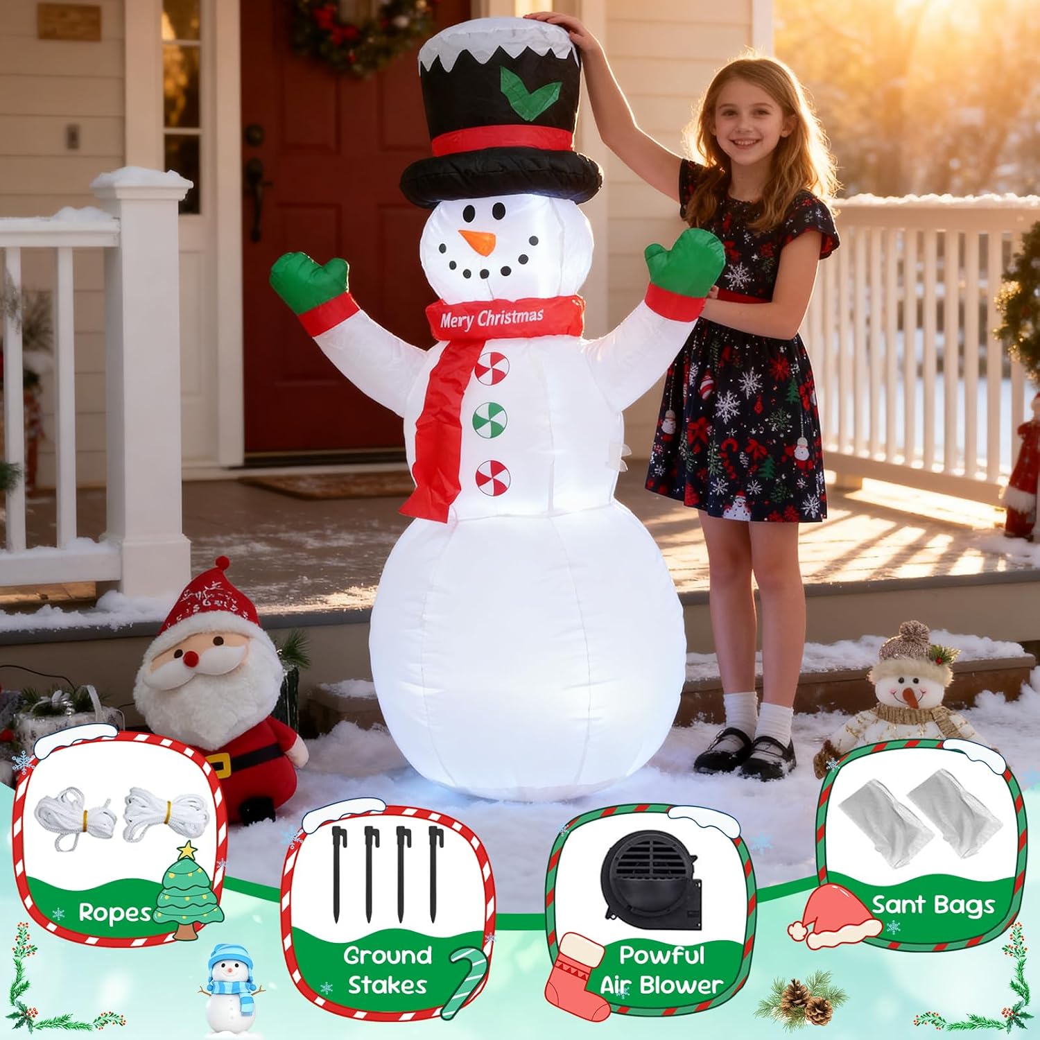 4 FT Christmas Snowman Inflatables Christmas Blow up Snow Man Decoration with LED Lights Indoor Outdoor Winter Outside Holiday Party Patio Garden Lawn Decor - Image 4