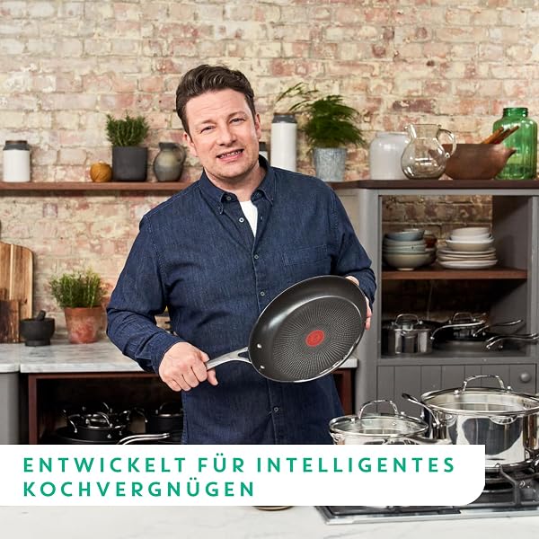 Tefal Jamie Oliver Cook's Direct On Bratpfanne 28 cm, Edelstahlpfanne Induktion, Titanium-Antihaftbeschichtung, Thermo-Signal, backofenfest, Edelstahl, genieteter Griff, E3040644 - 5