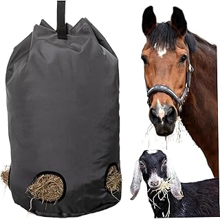 Sacs de foin pour chevaux, sac de foin en polyester 28x3,5 avec 5 trous lents, mangeoire de foin de chèvre suspendu de grand capacité pour cheval, mouton, âne