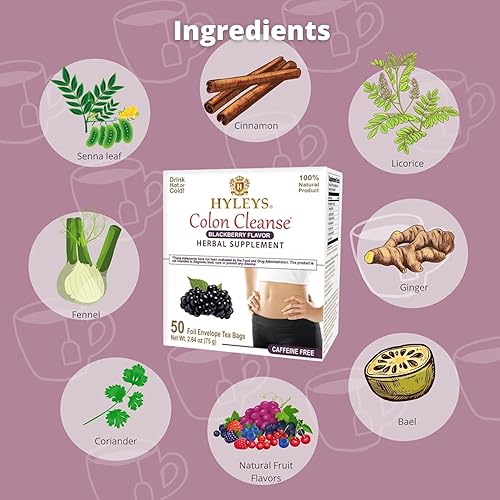 Miniatura 2 de Hyleys Colon Cleanse Tea sabor a mora - 50 bolsas de té (paquete de 1)