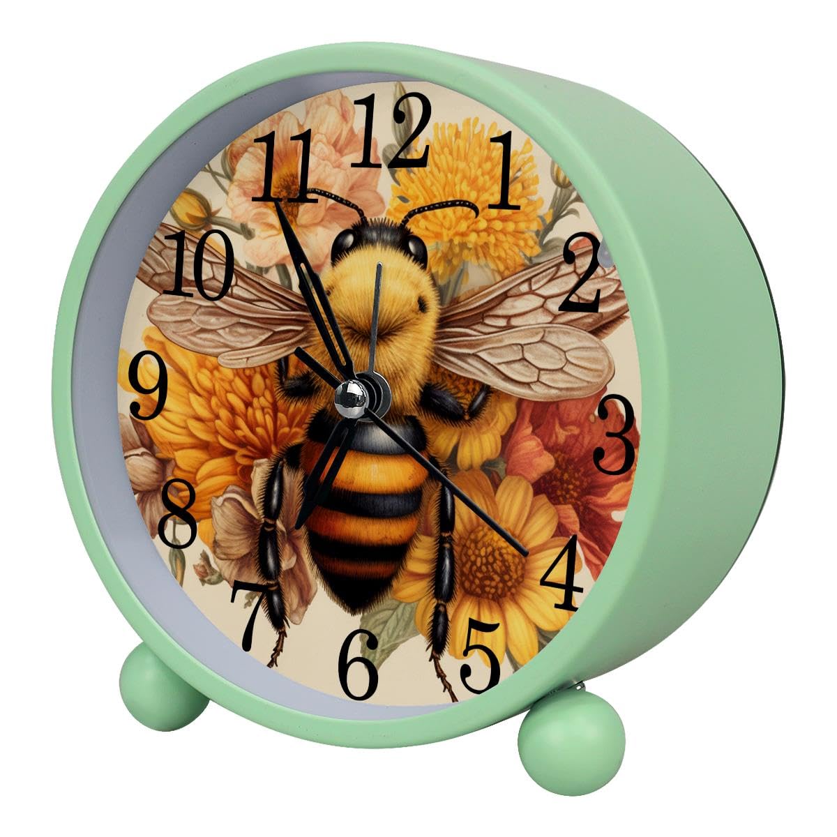 Luoweisi Alarm Clock Bee Flowers, Silent Non-Ticking with Night Light