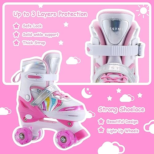 Miniatura 5 de Patines ajustables para niños y jóvenes color rosa y azul 4 tamaños ajustables con luces para talla 11J para niños a talla 7 jóvenes mujeres y