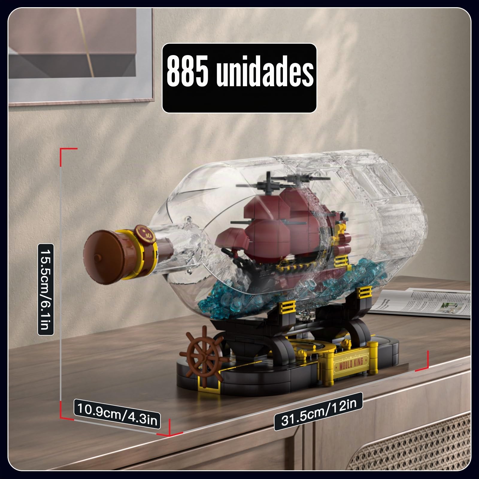 Mould King 10085 Barco Pirata en Botella, Bloques de construcción The Queen Revenge, velero, Bloques de sujeción, colector, Modelo de Barco, Regalo para niños a Partir de 8 años (885 Piezas)