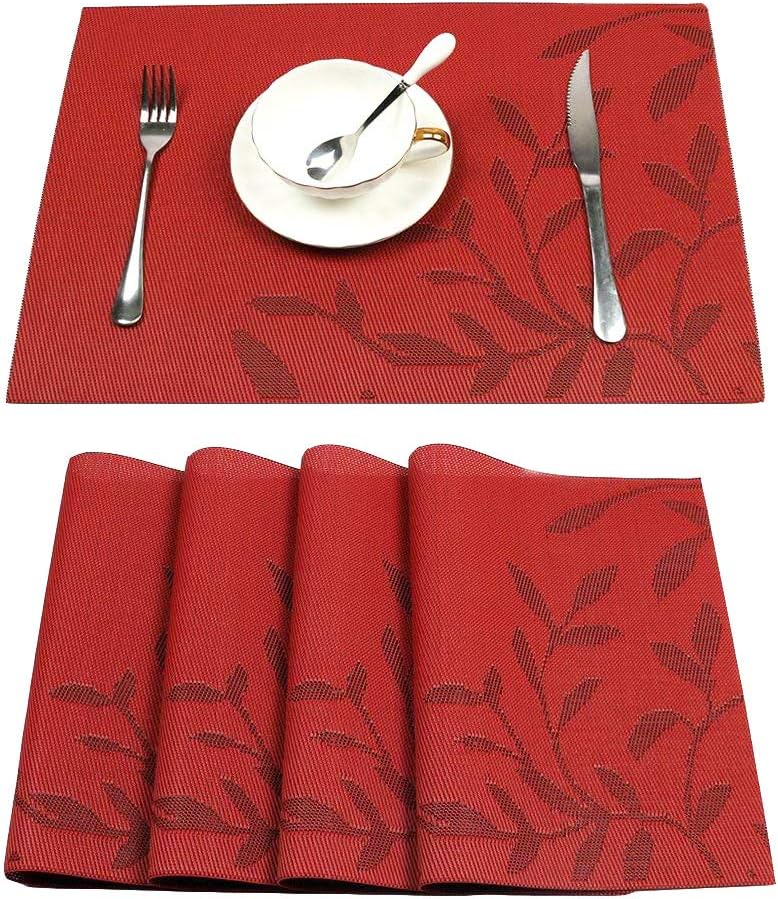 HEBE Placemats Set of 4 Heat-Resistant Placemats for Dining Table Woven Vinyl Stain Resistant Table Mats Washable Placemat Easy to Clean