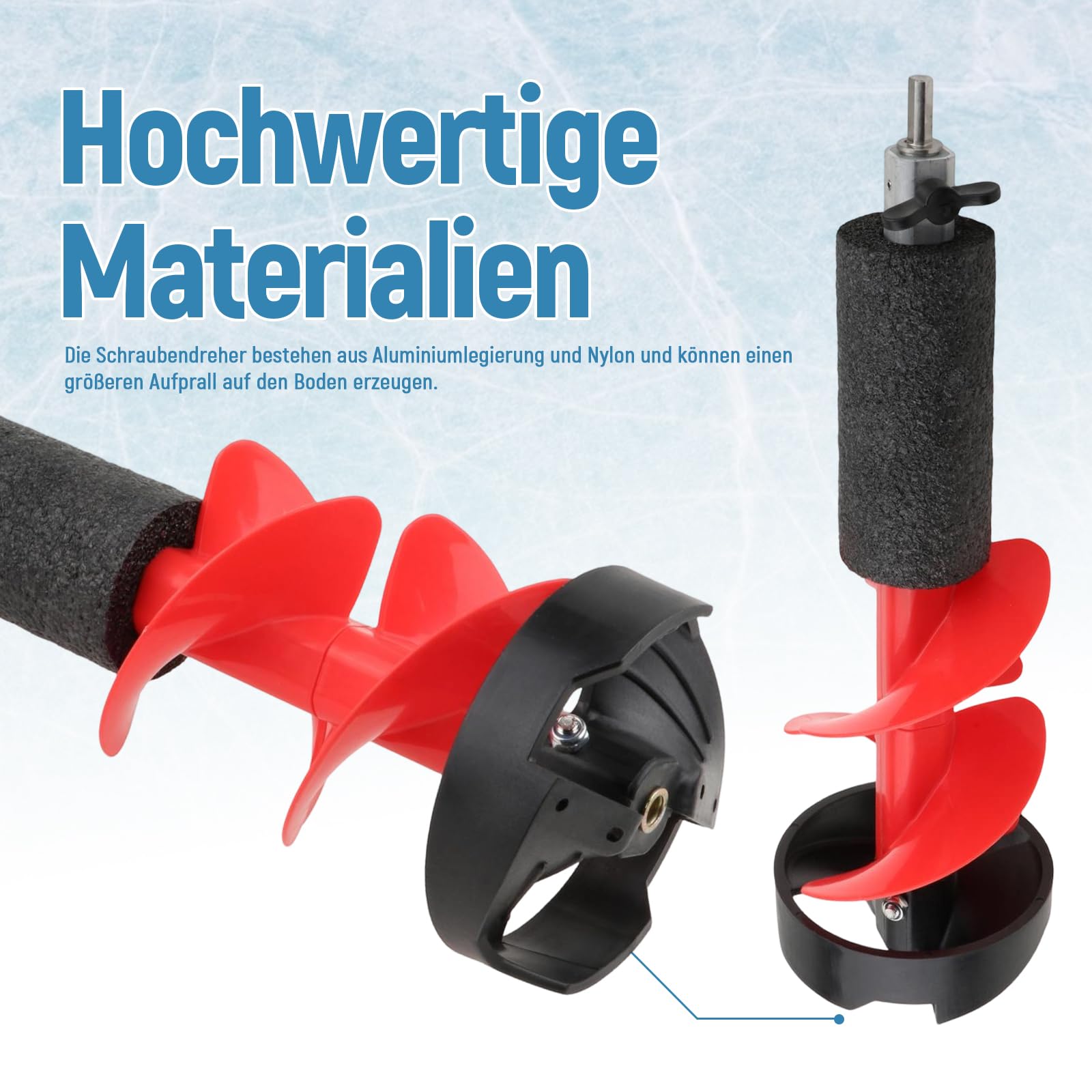 Icebohrer Eisbohrer Eisangeln Bohrer Aluminiumlegierung Metall Eisbohrer Set Robustes Gerät Energiesparend für Angeltouren Winteraktivitäten Seen Flüsse Meere leichte Winter Outdoor Ausrüstung, 50cm