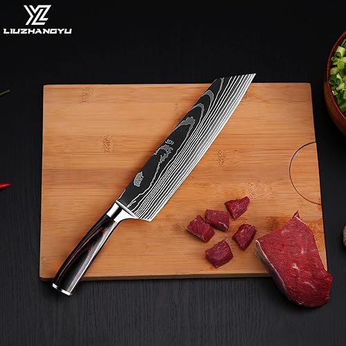 Miniatura 8 de Juego de cuchillos de chef de cocina, 3.5 a 8 pulgadas, cuchillos en caja de acero inoxidable 5Cr15mov, cuchillos japoneses ultra afilados con