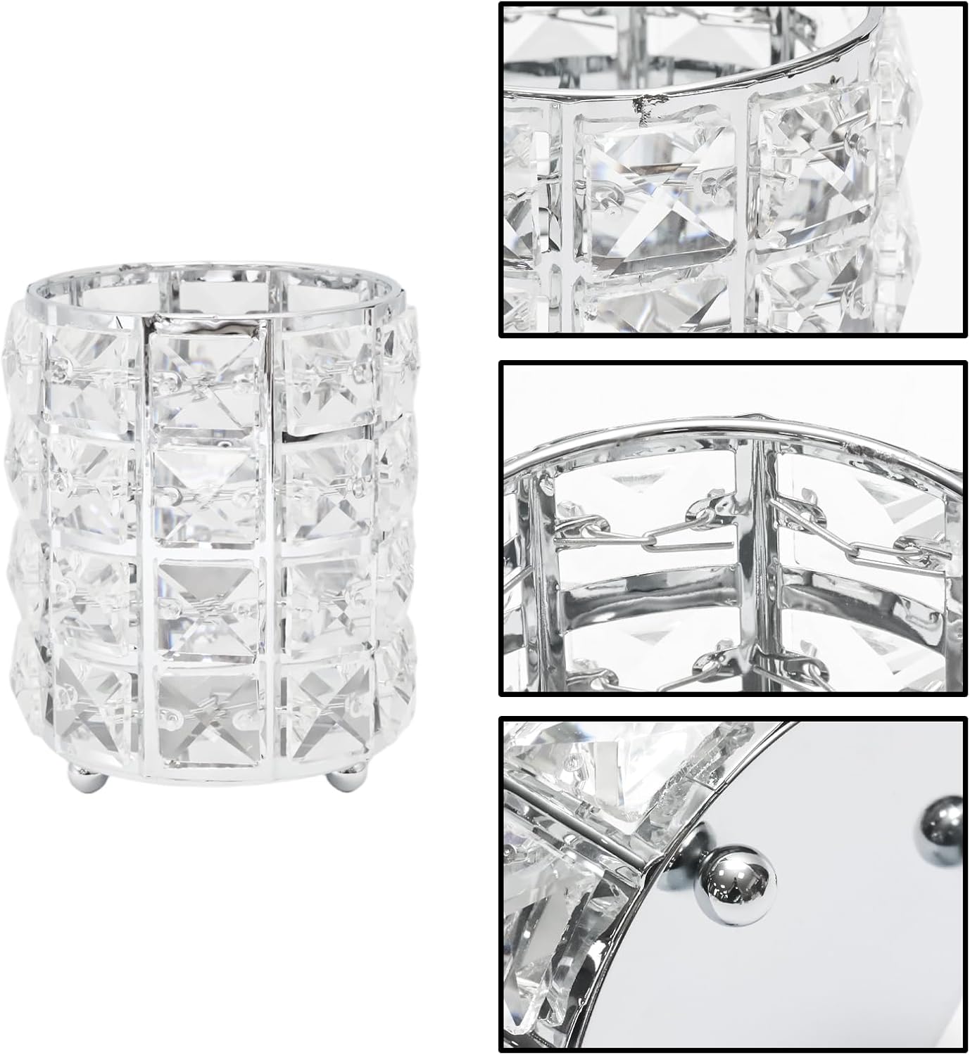 Silver Makeup Brush Holder Organizer Crystal Storage Cup for Cosmetics Brushes Pens