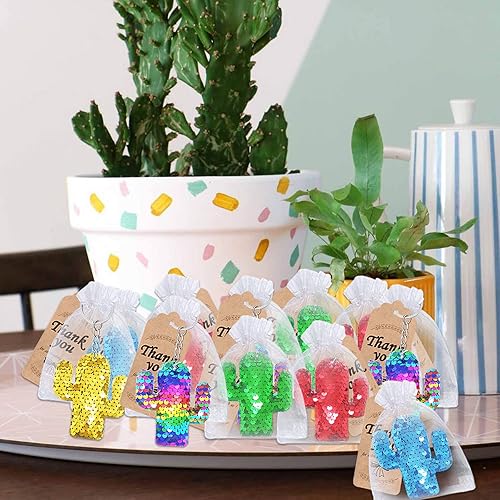 Miniatura 10 de CiciBear Juego de 60 llaveros de lentejuelas de árbol de coco de doble cubierta con 20 llaveros, 20 etiquetas de agradecimiento y 20 bolsas para