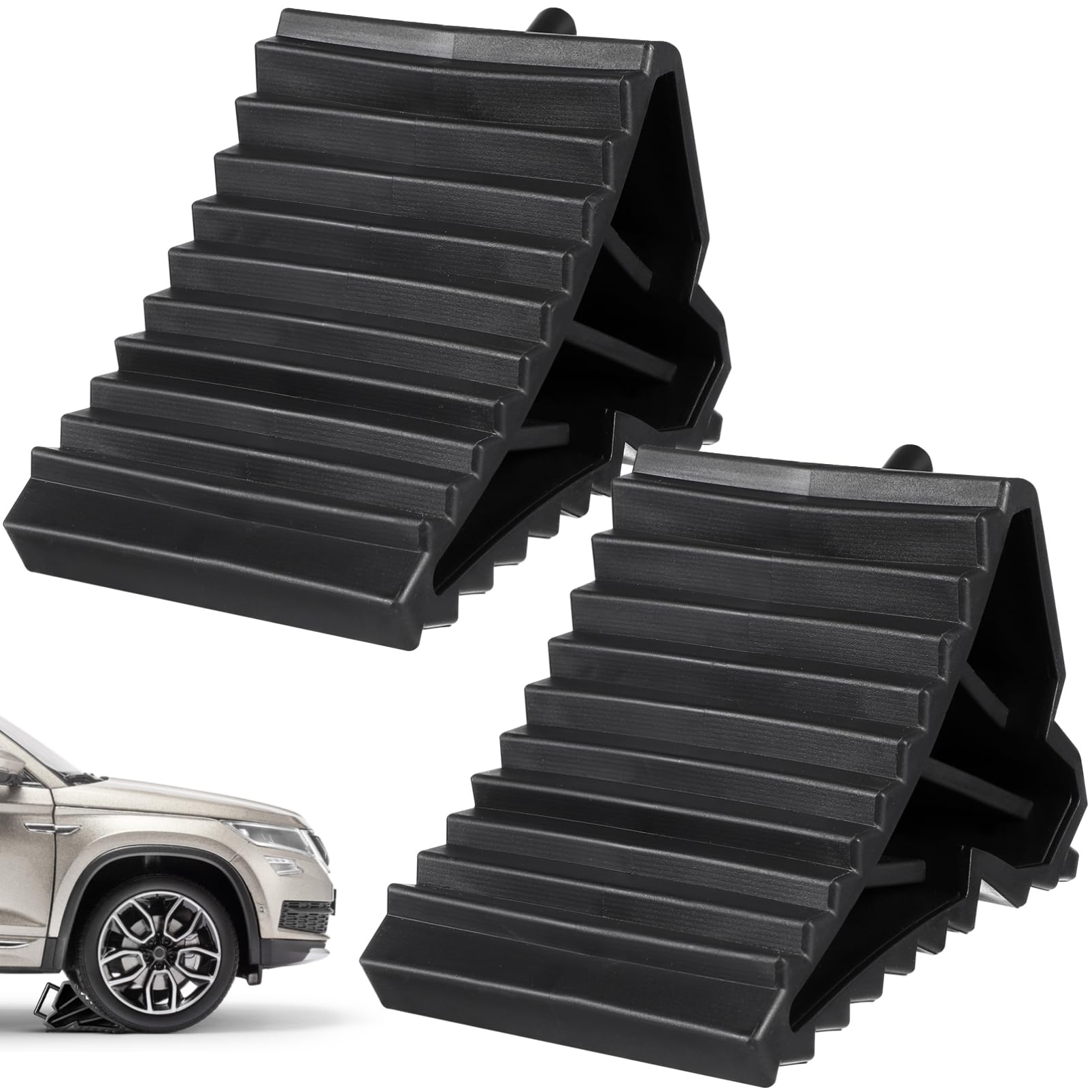 OUNONA 2pcs Universal Black Plastic Tire Stop Control Triangle Pads, Designed For Car And Truck Styling, Serve As Anti-Slip Tools.