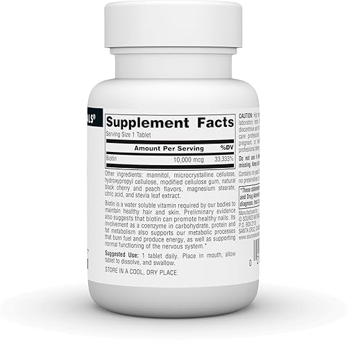 Miniatura 3 de Source Naturals Biotin Fast Melt, soporte para la piel y las uñas*, 10,000 mcg - 120 tabletas