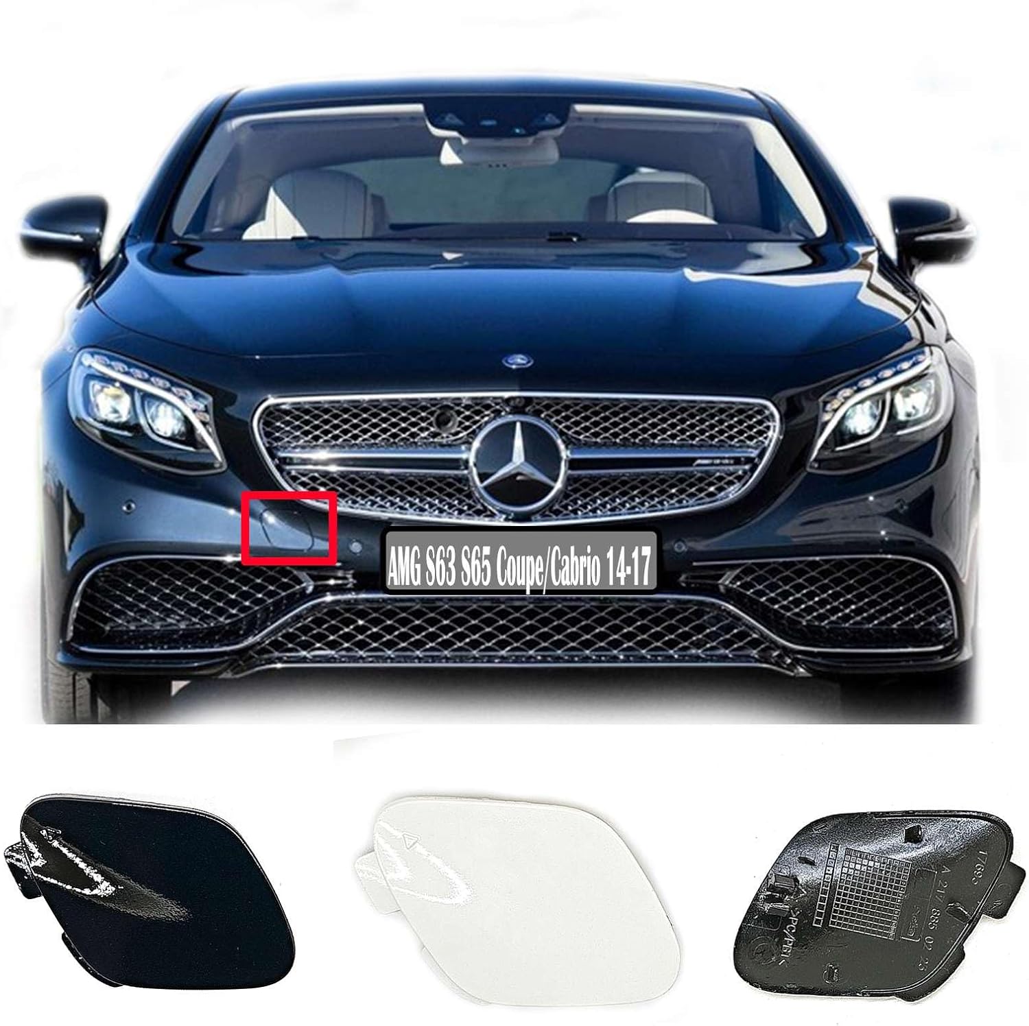 Front Tow Cover for 14-21 Mercedes-Benz S Coupe W217 Fit S400 S450 S500 S560 S63 S65 AMG 4-Matic Convertible 2014 2015 2016 2017 2018 2019 2020 2021 Bumper Hook Eye Cap