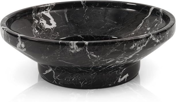 Marble Fruit Bowl 10" Inches Black Handmade Decorative Bowl For Kitchen Counter, Ideal Centerpiece Bowl, Candy Dish and Fruit Holder For Dining Table Decor