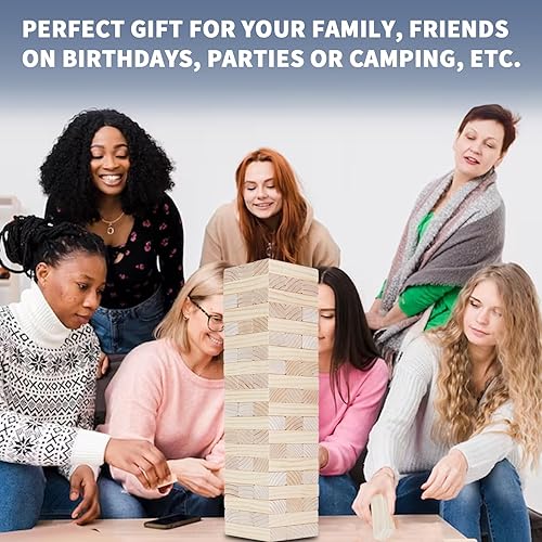 Miniatura 8 de Megwoz Juego gigante de torre de caída, 60 bloques apilables para interiores y exteriores, altura de construcción de 2.4 pies a 5 pies, incluye