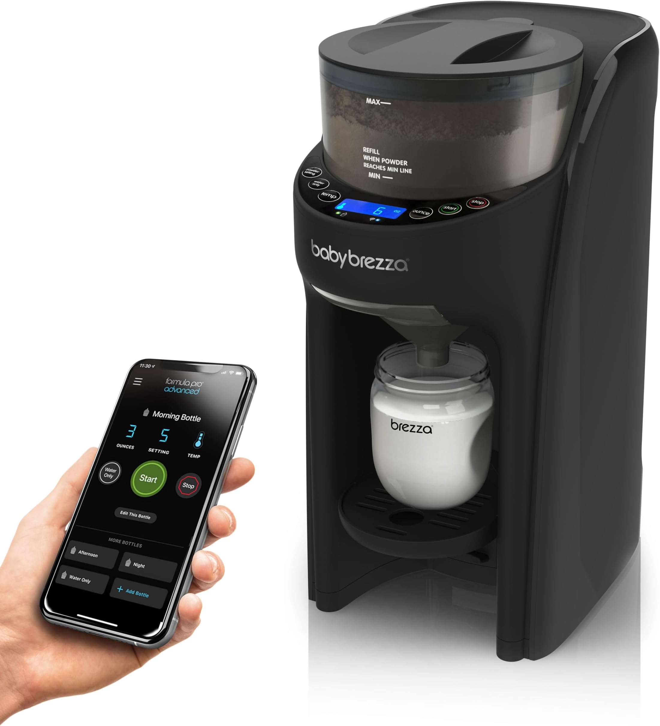 Baby Brezza Formula Pro Advanced WiFi Formula Dispenser - Automatically Mix a Warm Formula Bottle From Your Phone Instantly – Easily Make Bottle With Automatic Powder Blending Machine, Black