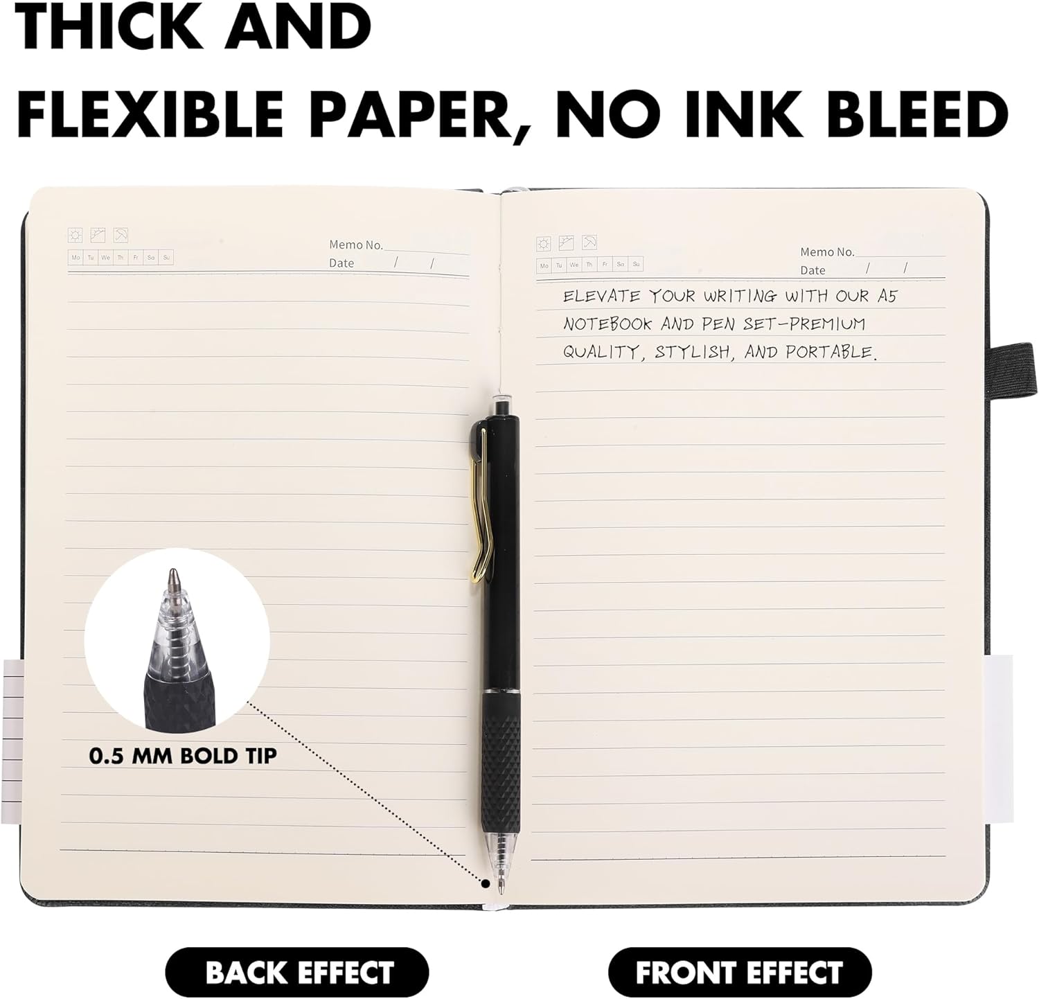 Aodaer 12 Set Lined Notebook Journals with Pens A5 Notebooks 100 GSM College Ruled Hardcover Notebook PU Leather Notepad with Pen Holder for Office School, 5.7 x 8.3 Inches, Black