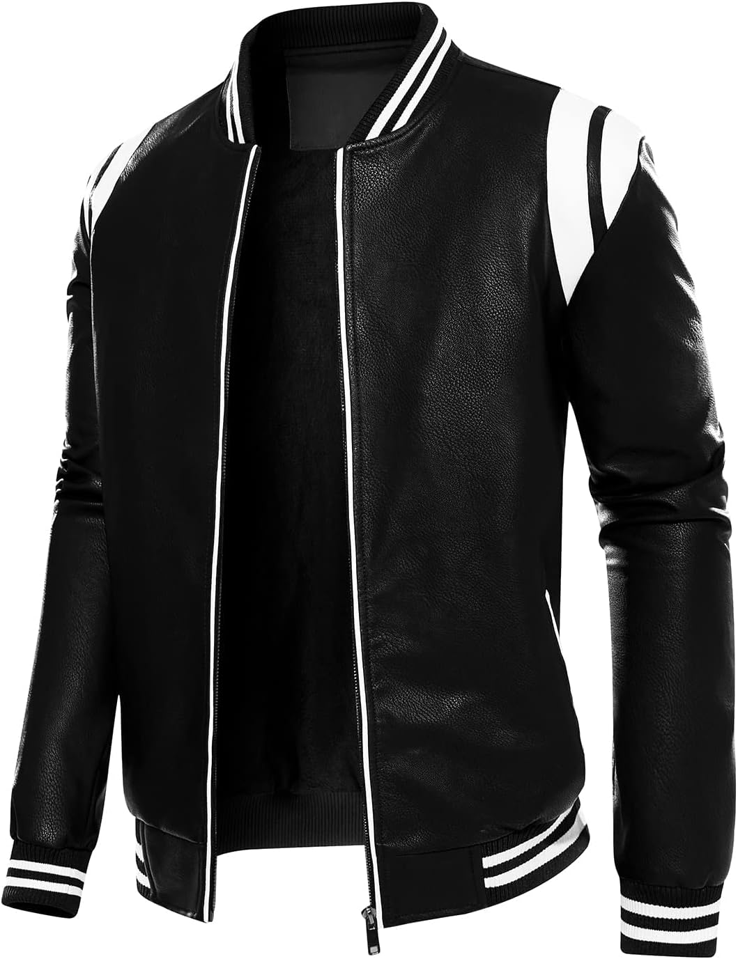 chuida Mens PU Faux Leather Motorcycle Bomber Jacket Stand Collar Fleece Windproof Lightweight Biker Racing Coats Outwear