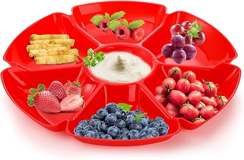 Miniatura 6 de AVLA 12 bandejas de plástico para servir aperitivos, platos divididos de 12 pulgadas irrompibles con chips y inmersión, platos redondos de 7