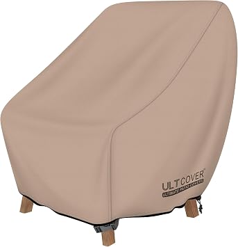 ULTCOVER Waterproof Patio Chair Cover Outdoor Lounge Deep Seat Single Lawn Chair Cover Fits Up to 32W x 34D x 34H inches Brown