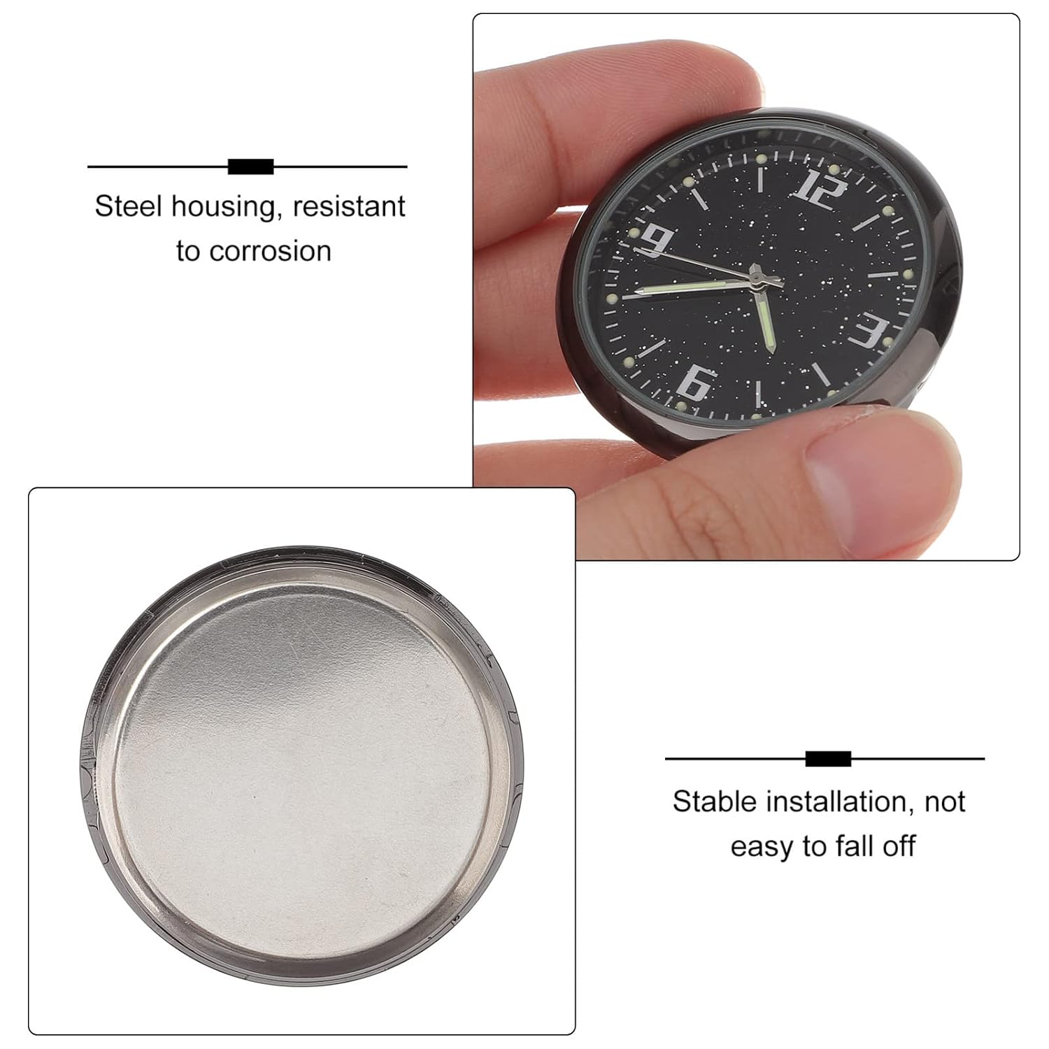 Milisten Car Clock Mini Dashboard Stick on Analog Clock Compact 1.57 Inch Car Interior for Auto Decoration and Time Management