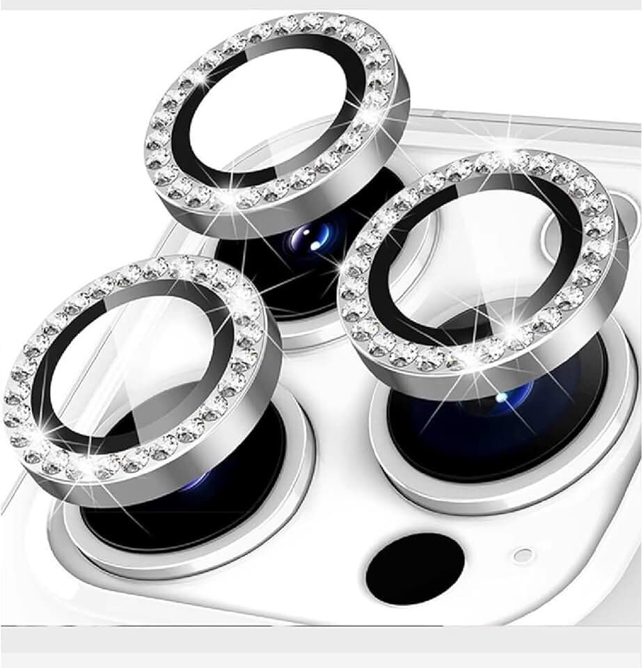 Kit Película Lente Câmera Brilho Compatível Com iphone 11 12 13 14 15 16 Pro Max Prateado iphone 16 plus