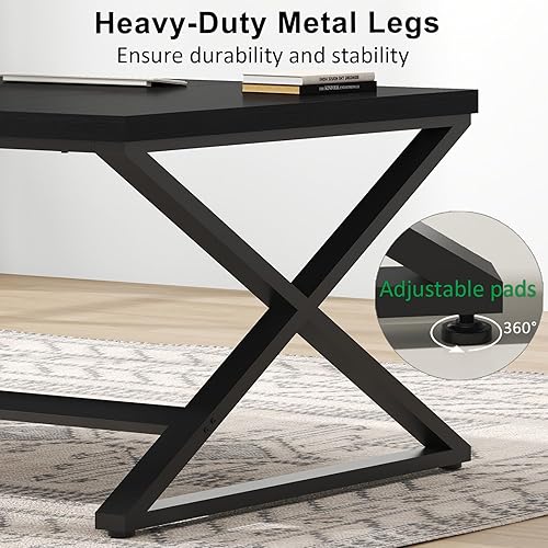 Miniatura 5 de IBF Escritorio grande para computadora negro, escritorio de escritura de 70.8 pulgadas de largo para oficina en casa, escritorio de estudio Roble